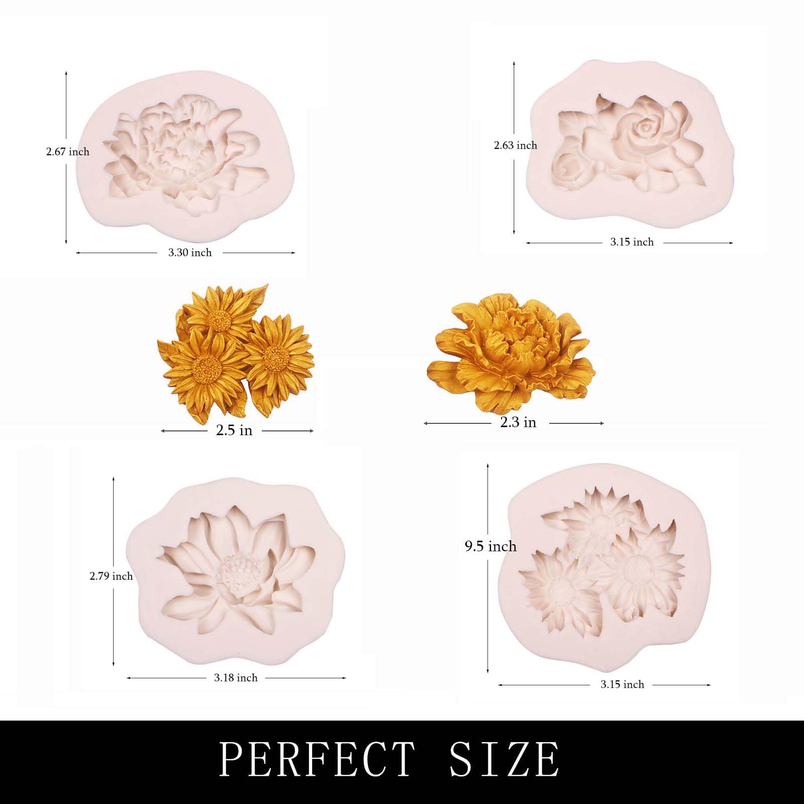 Rose Sunflowers Silicone Molds, 3D Peony Flower Fondant Molds For Cake Decoration, Soap Candle Making, Clay Polymer, Aromatherap