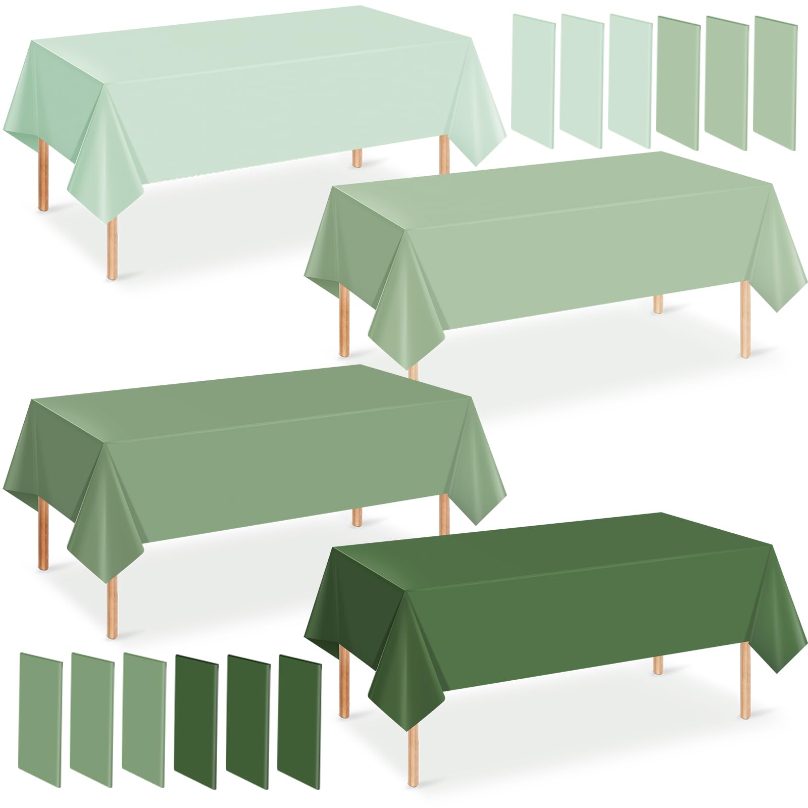 Hallswl 12Pcs 54  108 Inch Sage Green Tablecloth 4 Green Colors Disposable Plastic Rectangle Table Cover for Baby Shower Bridal 