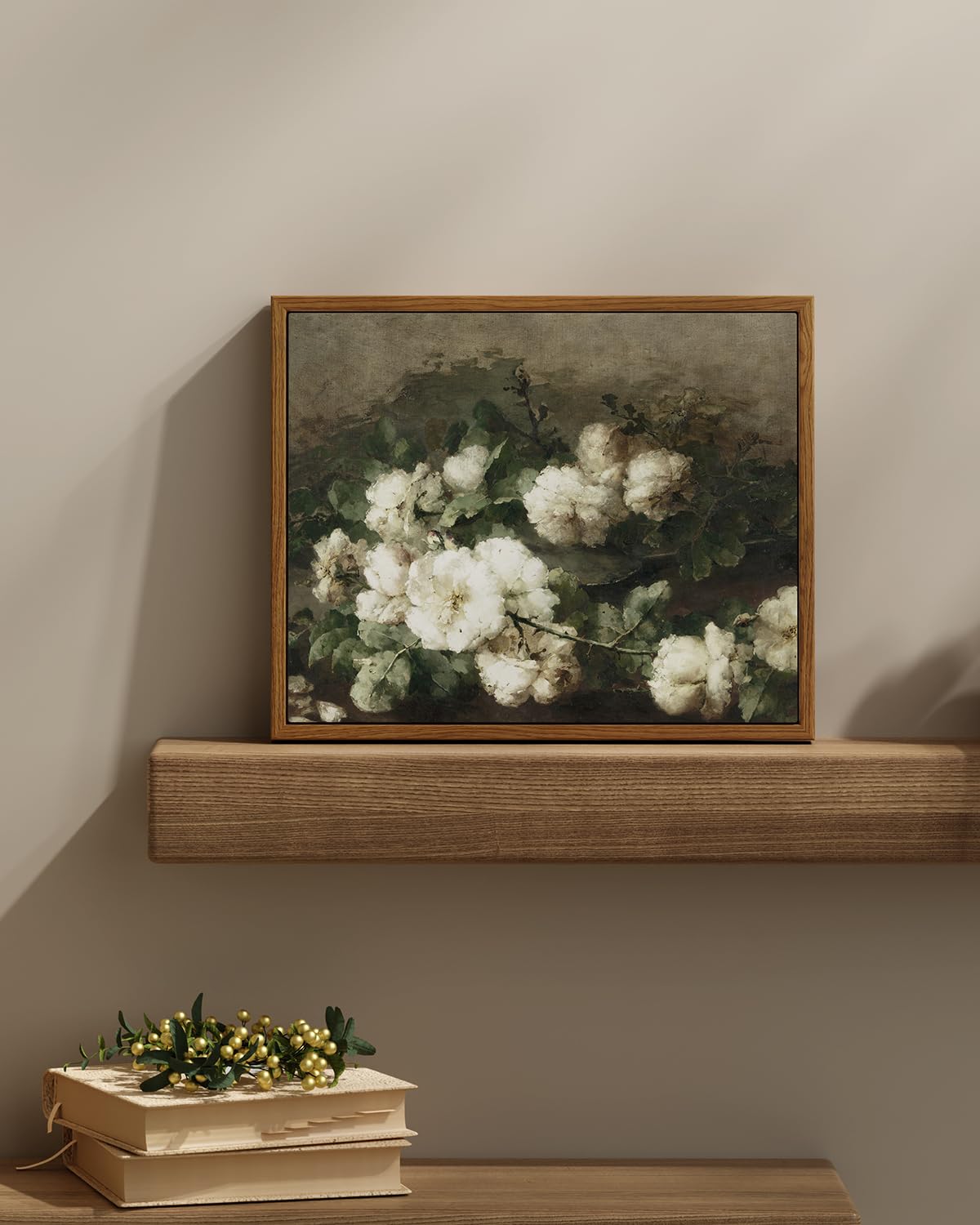 Insimsea Framed Canvas Wall Art Vintage Decor, Flower Prints Wall Art Room Wall Decor, Botanical Prints Wall Art For Living Room