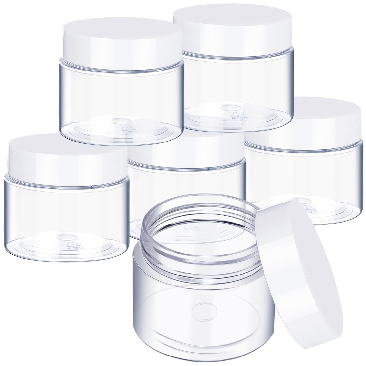 6 Pack 1 oz Plastic Pot Jars Round Clear Leak Proof Plastic Cosmetic Container Jars with White Lids for Travel Storage Make Up  Eye Shadow  Nails  Powder  Paint  Jewelry (White-1 oz)
