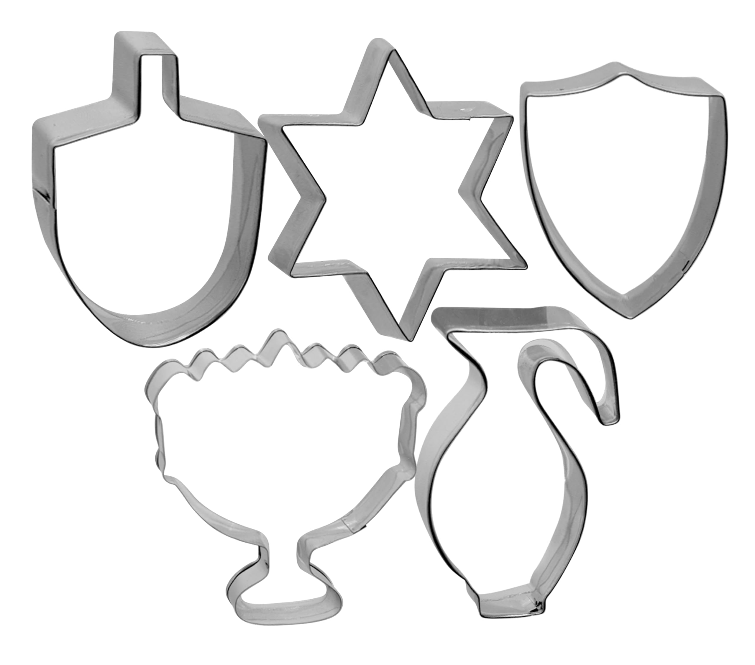The Kosher Cook Hanukkah Cookie Cutters Set - 5 Piece Stainless Steel, Standard Size, Silver
