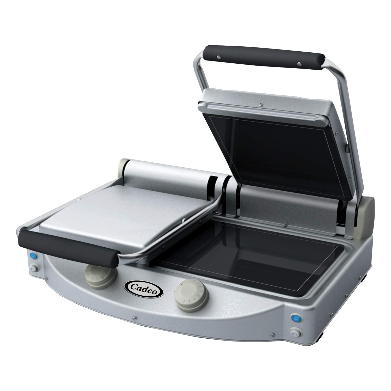 Cadco CPG-20F Double Panini Clamshell Grill with Smooth Top Plate, Non-Stick Coating, Infrared Rays, 220-Volt, Stainless Steel, 