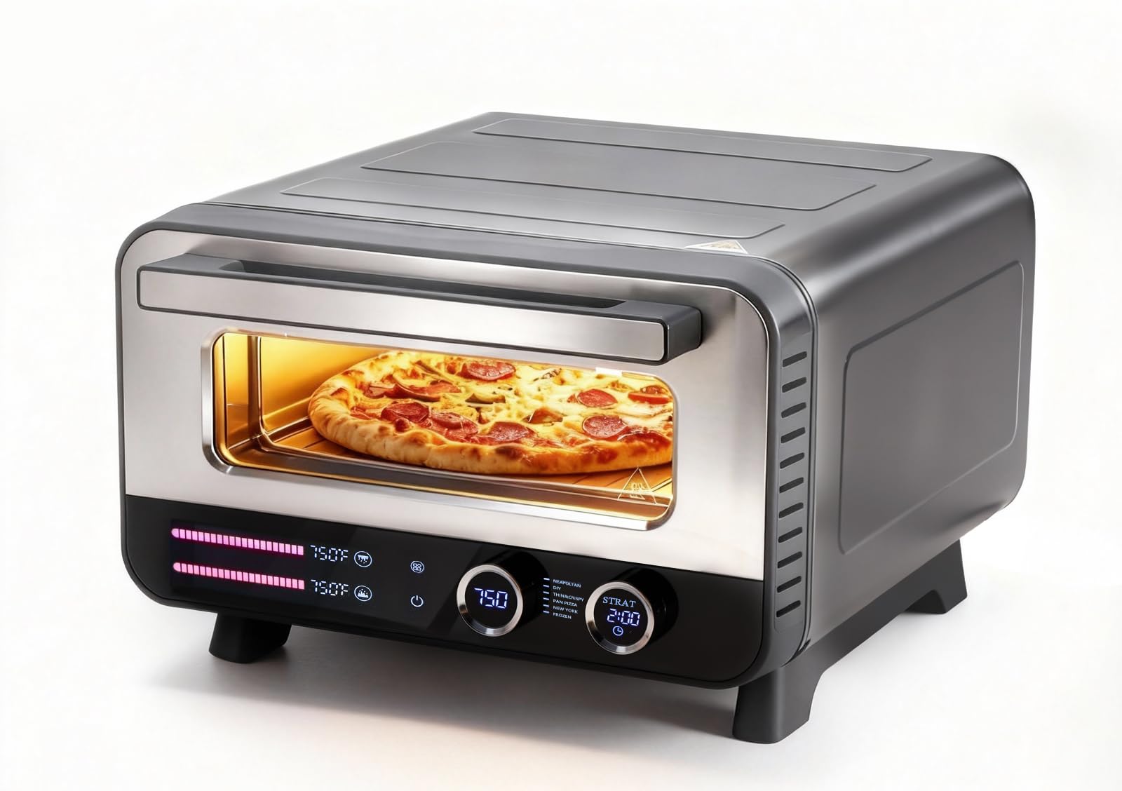 OLIXIS Pizza Oven Indoor, 1600W Electric Pizza Maker Fast Heating, 6 Presets for 12 Inches Pizzas, with Stone & Spatula, Upper-B