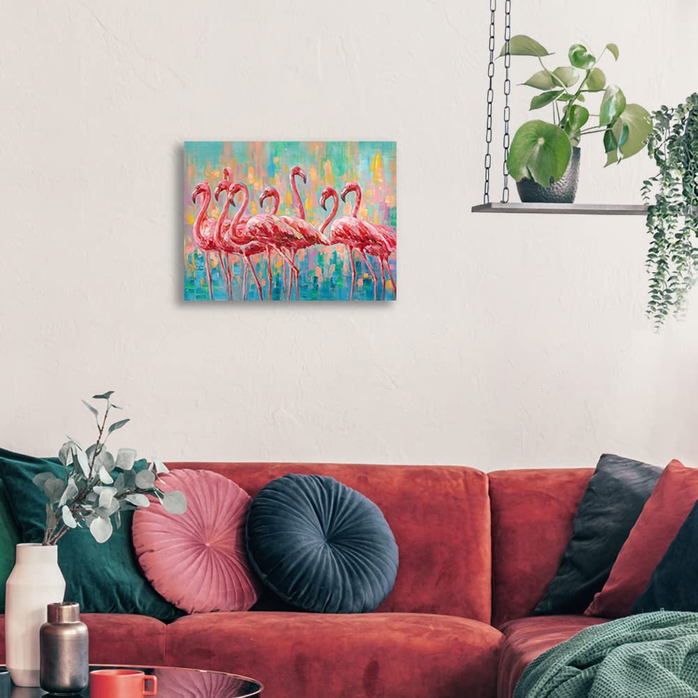 Yidepot Flamingo Bedroom Wall Decor Painting: A Flock Of Pink Flamingo Wall Art Canvas For Bathroom With Frame Ready To Hang (12