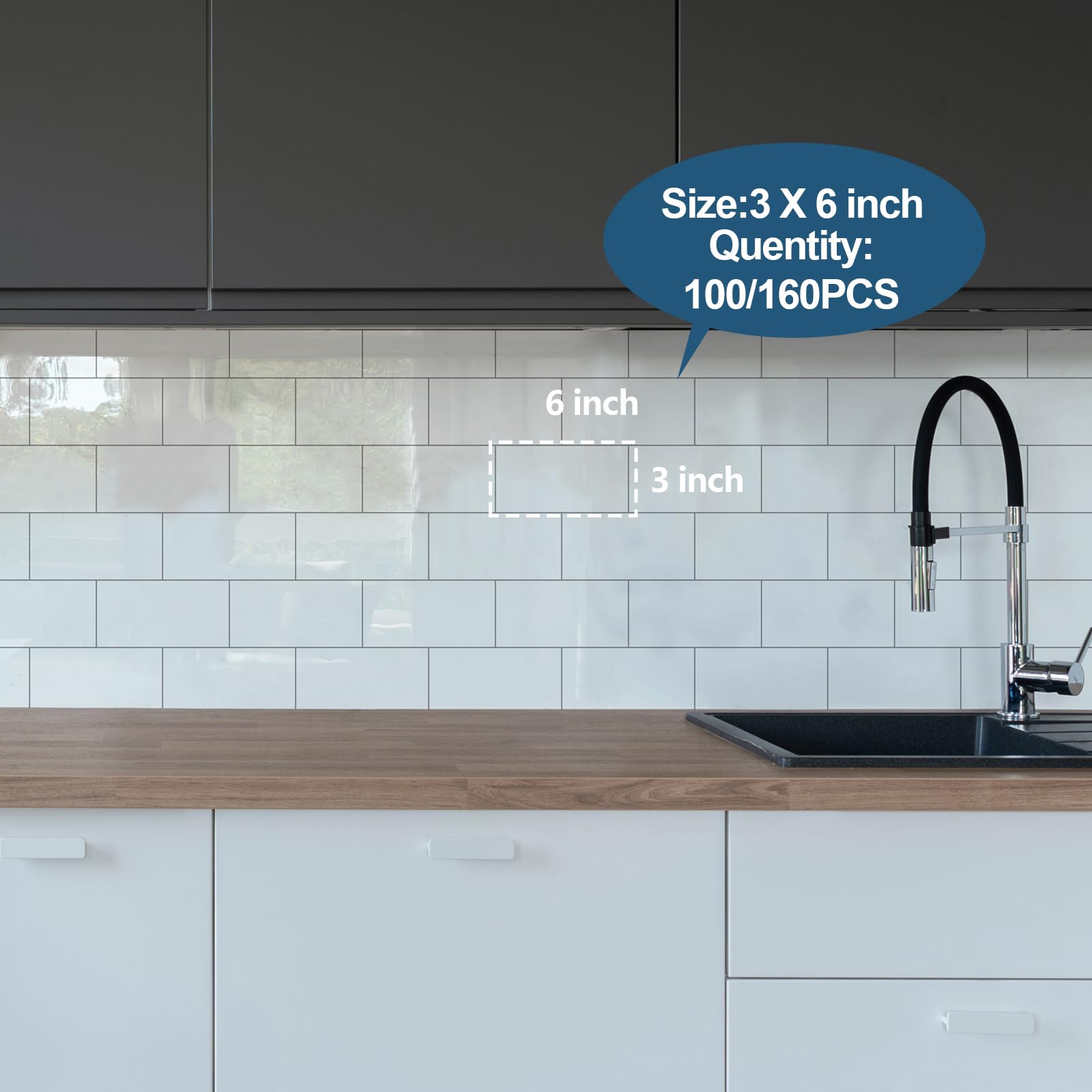 Yipscazo 2025 New Upgrade 160 Pieces Peel and Stick backsplash 3 x 6 Inches 3D PVC Composite Wall Tile Stick on Backsplash Tile