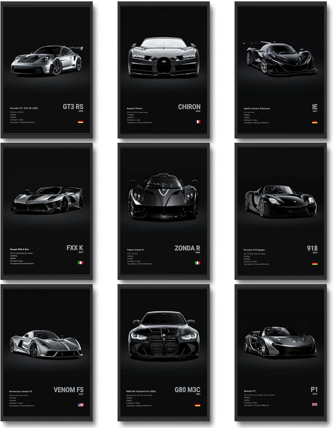 Cslgqgv Car Wall Art (Grey Car Frame, 12X16In)