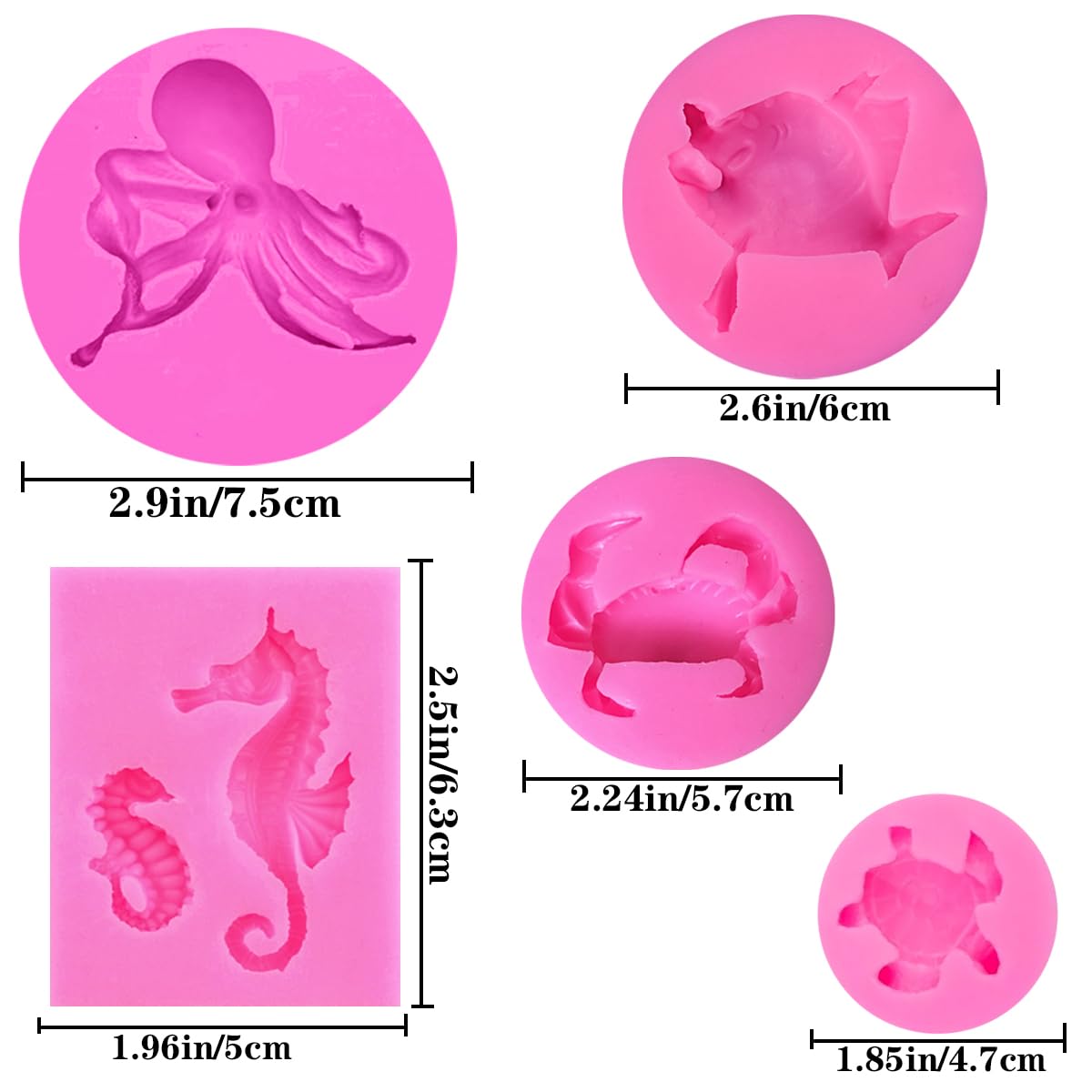 5 Pcs Marine Theme Cake Fondant Silicone Mold Cupcake Decoration Molds Seashell Conch Seahorse Starfish Tortoise Silicone Mold F