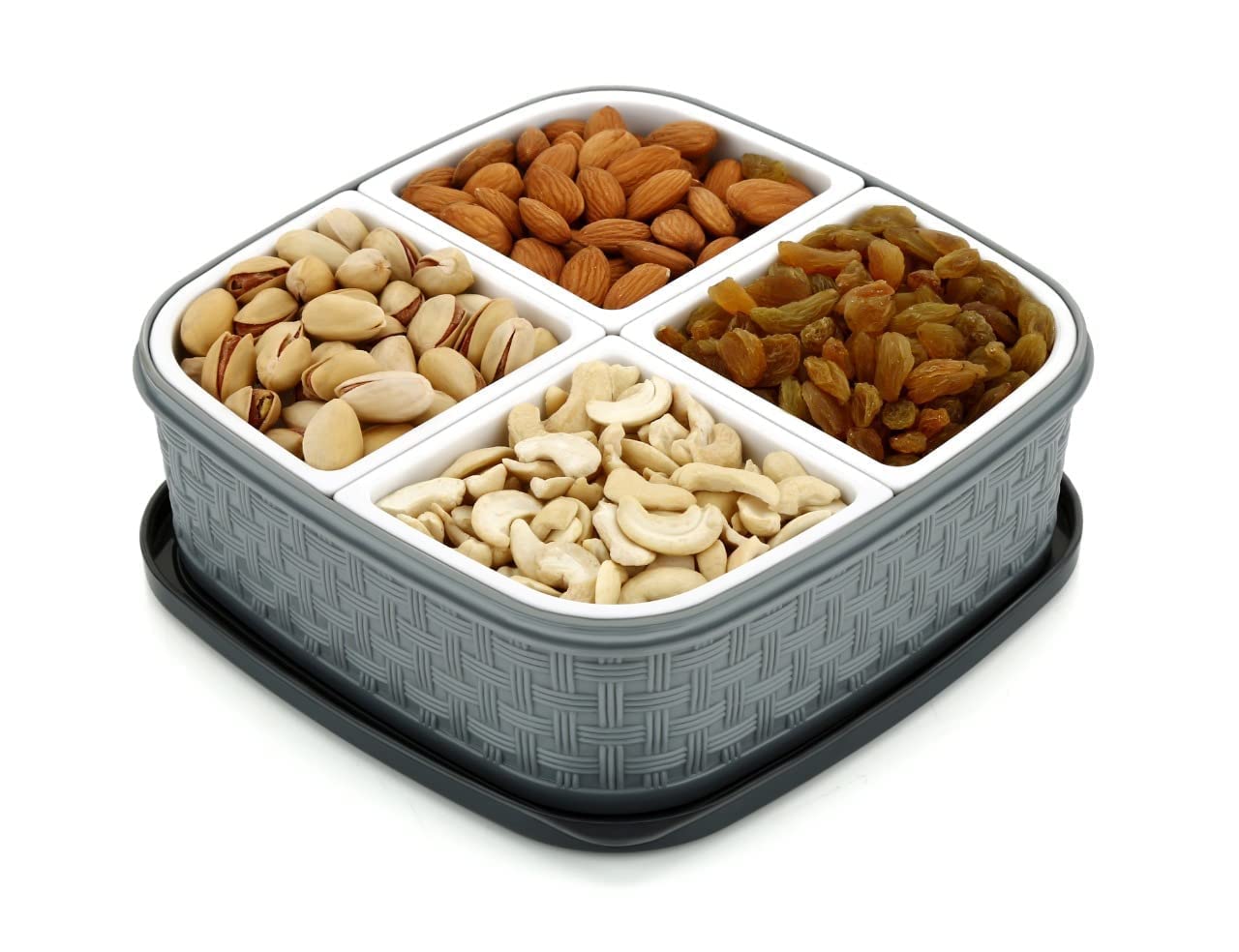 Homvia Dry Fruit Storage Box With 4 Compartments | Airtight Multipurpose Snack Organizer | Plastic Dry Fruit Container With Lid 