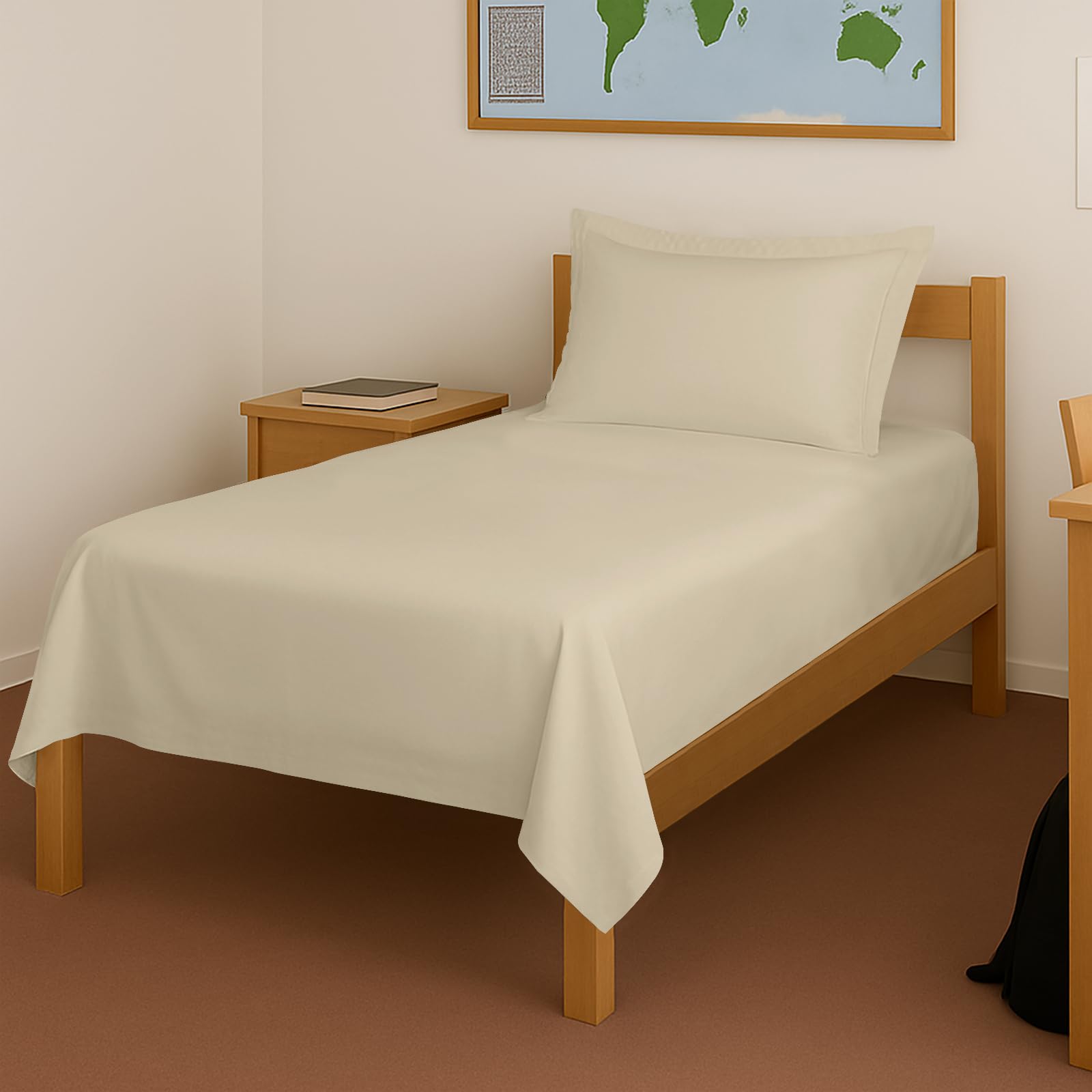 Pizuna 100% Cotton Cotton Bedsheet Single Beige, 400 Thread Count Long Staple Combed Cotton Flat Bedsheets 60 X100 Inches With 1