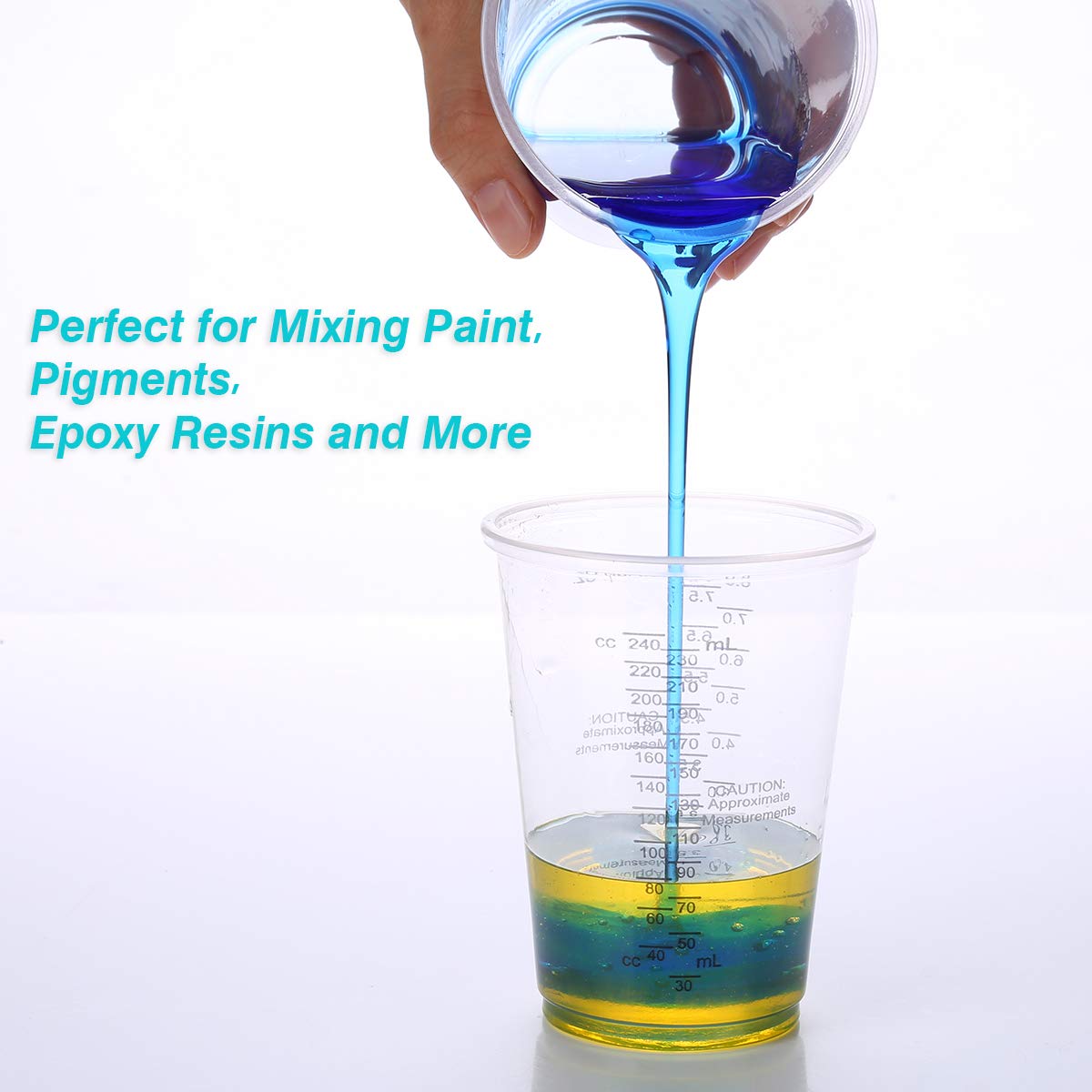 Xuxu 100Pcs 8Oz Graduated Clear Plastic Measuring Cups With 100Pcs Wooden Stirring Sticks For Mixing Paint, Pigments, Epoxy Resi