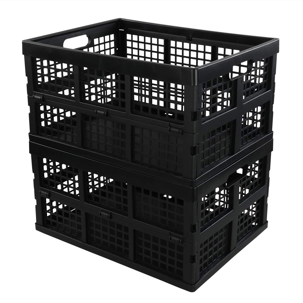 Saedy 16 Liter Black Folding Storage Crates, Collapsible Crate Plastic Basket Bins, 2 Packs