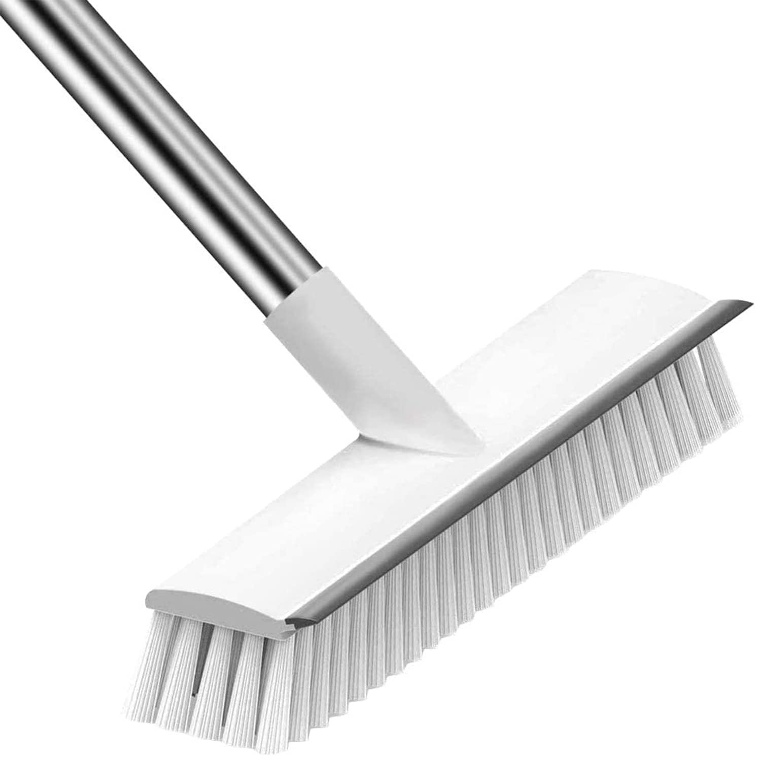 PRUVAVE Bathroom Cleaning Brush with Wiper 2 in 1 Tiles Cleaning Brush Floor Scrub Brush with Long Handle White scrubbing Brush 