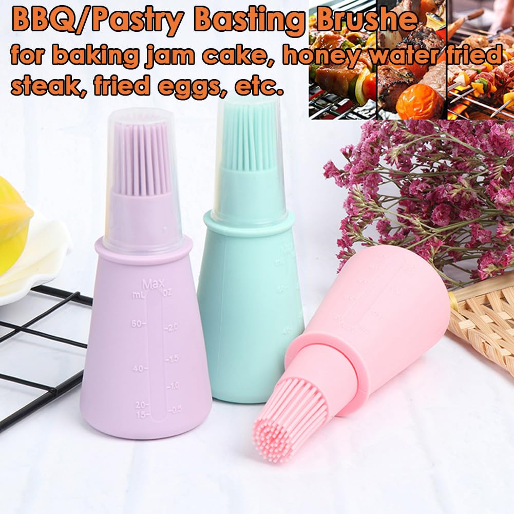 Akoak 3 Colors Grill Oil Bottle Brush, Pancake Applicator, With Lid/Flexible/Soft, Ideal For Home Kitchen Cooking And Baking, Gr