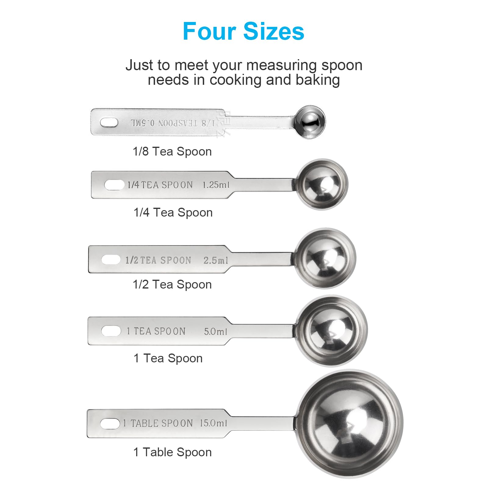 4PCS OstWony Measuring Spoons Set  Includes 1/4 tsp  1/2 tsp  1 tsp  1 tbsp  Food Grade Stainless Steel measuring cups  Tablespoon and Teaspoon for Measure Liquid and Dry Ingredients