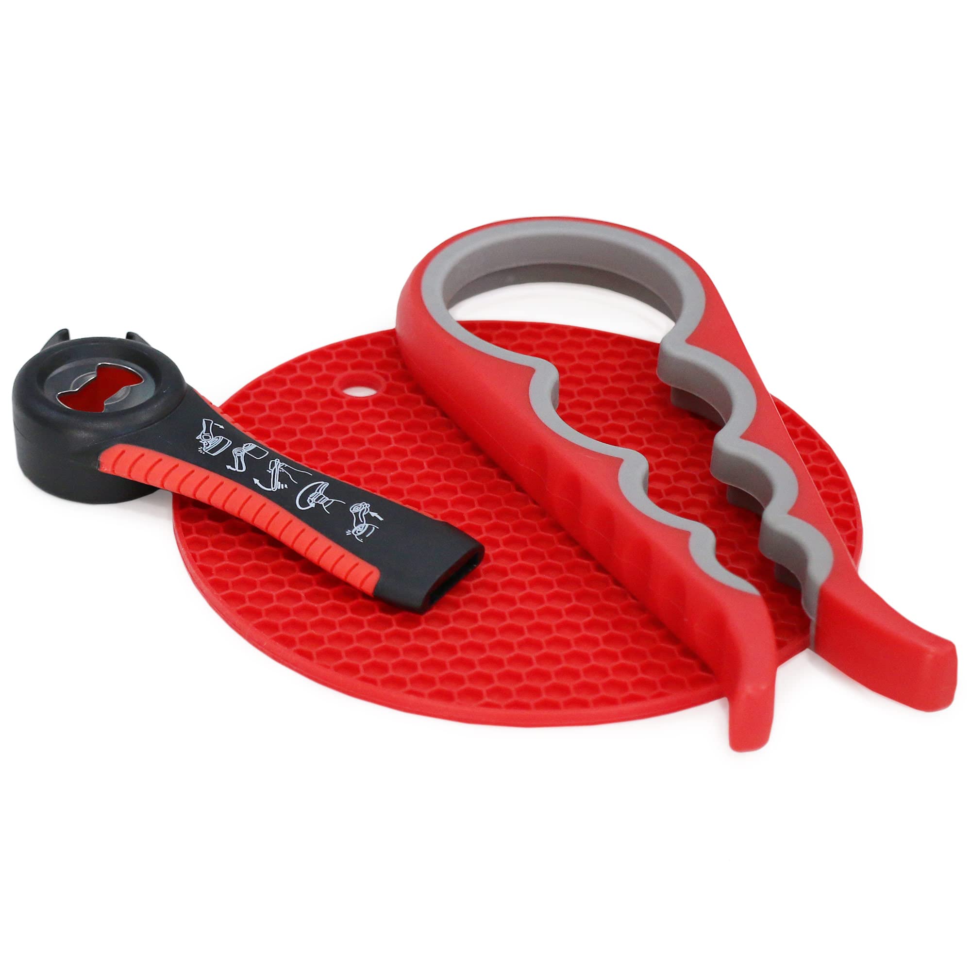 Healthsmart 3-Piece Universal Jar Opener Bundle, 4-In-1 Jar Opener, Silicone Non-Slip Pad, 5-In-1 Bottle/Can Opener, Fsa & Hsa E