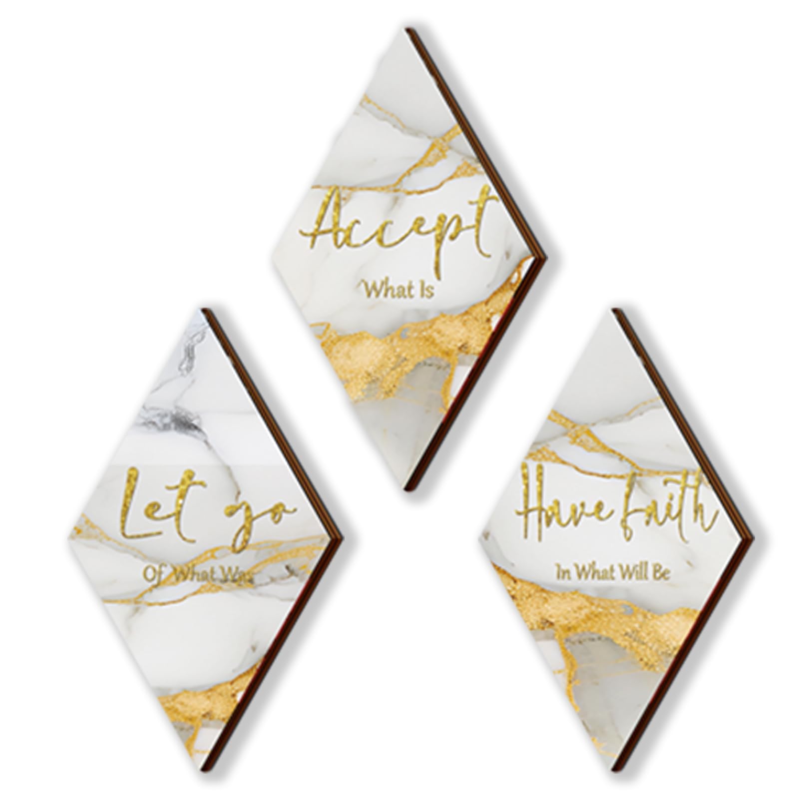 ONIZHITY 3 Pcs White Gold Bathroom Decor White Gold Wall Decor with Accept Let Go Have Faith Quote Rustic Vintage Farmhouse Wood