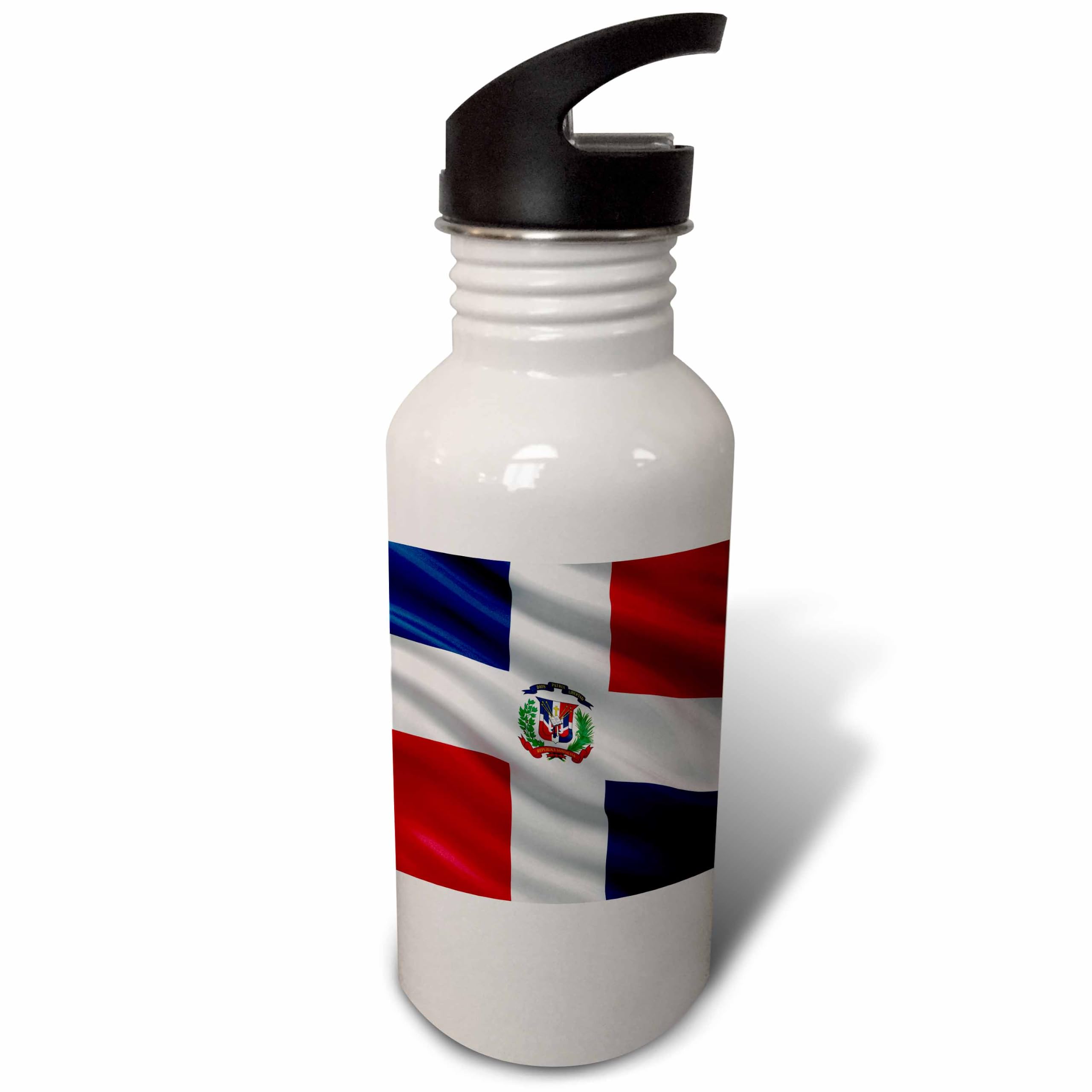 3dRose Flag of the Dominican Republic waving in the windSports Water Bottle, 21oz , Multicolored