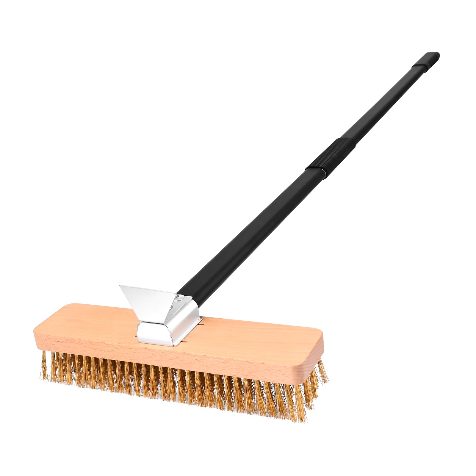 Nutuni Large Pizza Oven Brush With Scraper, 10.7'' Length Brass Bristles Grill Brush With 37 Or 52.8 Inch Long Handle, Backyard