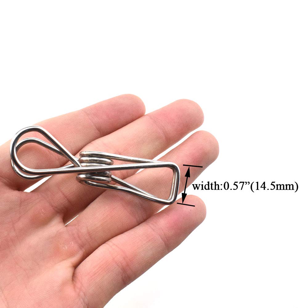 HAHIYO Clothespins Chip Clips All Metal Stainless Steel No Rust Stains Strong Grip in Heavy Wind 2.5 Inches 14 Pack Large Do Not Fall Apart Open Wide for Holding Clothes Snack Bag Clamps