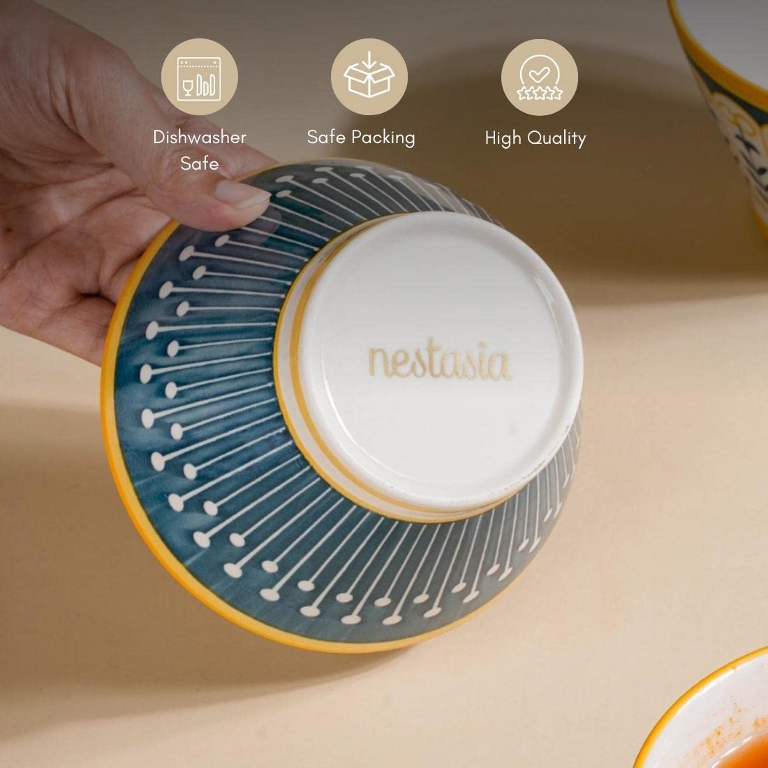 Nestasia Set of 6 Multicolor Aloha Ceramic Ramen Bowls for Serving Noodles, Ramen, Snacks, Soups, or Curries (Set of 6, 350ml Ea
