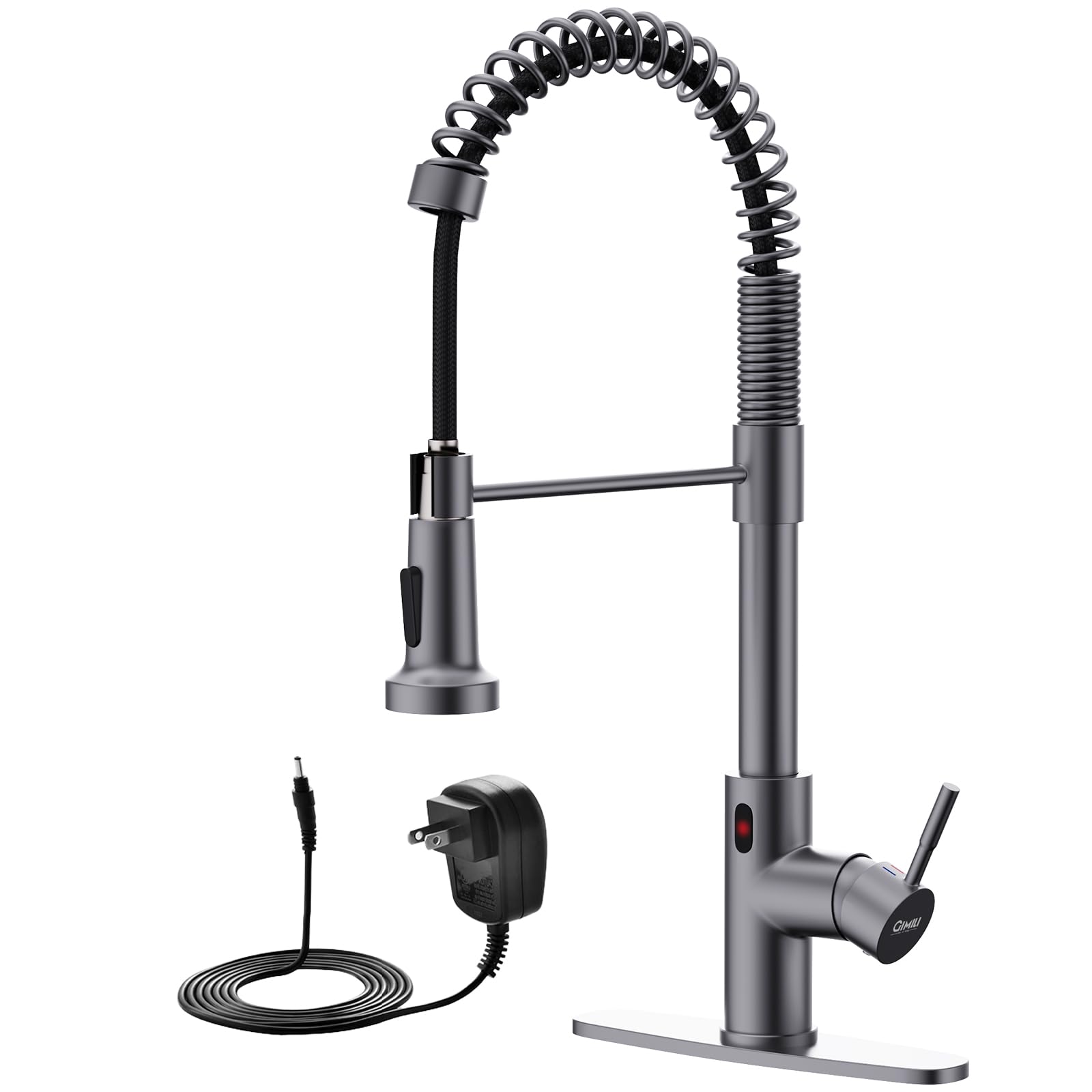 GIMILI Black Stainless Touchless Kitchen Faucet with AC Adapter, Smart Motion Sensor Hands Free Single Handle Kitchen Sink Fauce