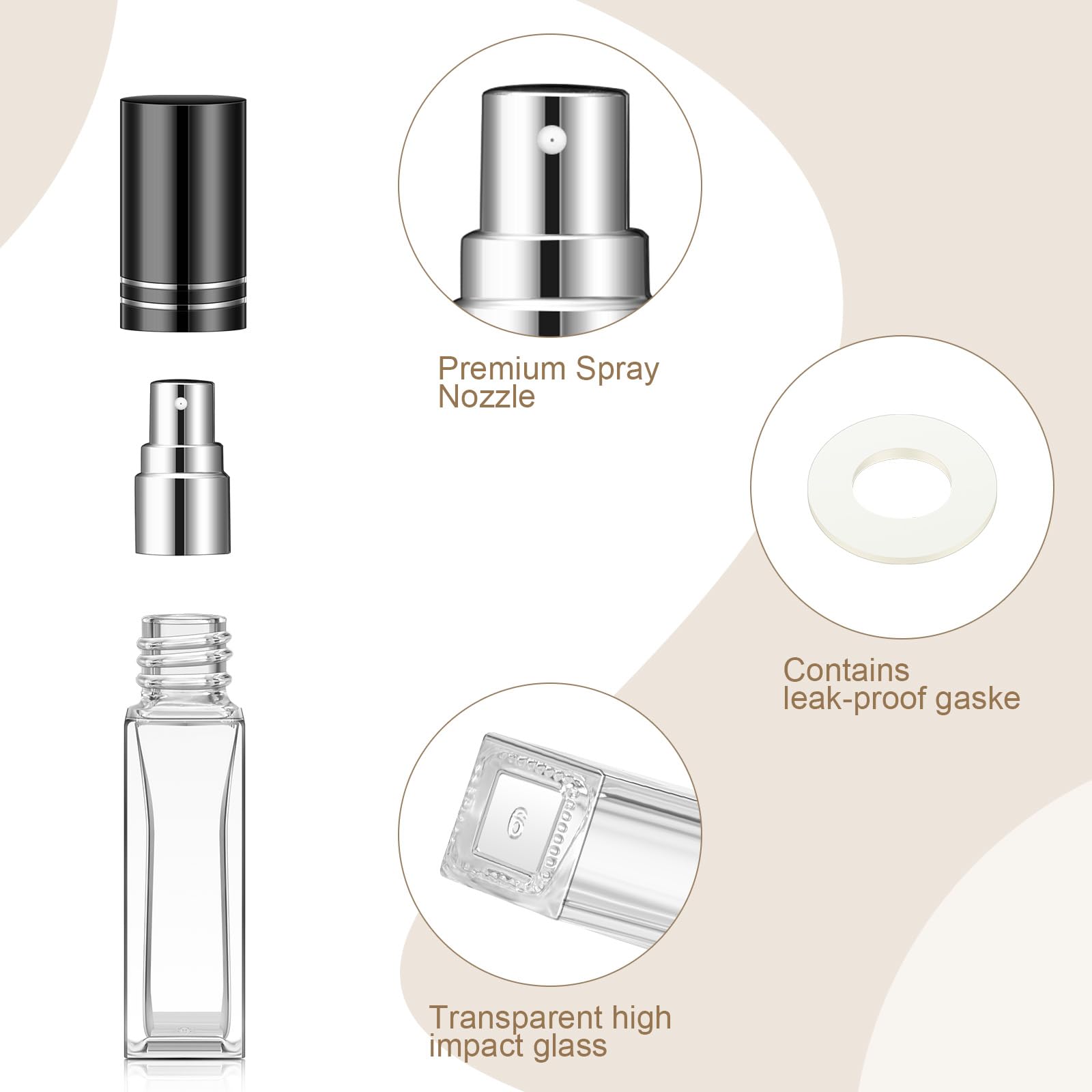 Domensi 90 Pcs Perfume Bottle 10 Ml Glass Cologne Spray Bulk Empty Refillable Small Travel Perfume Atomizer Bottle With Pump Too