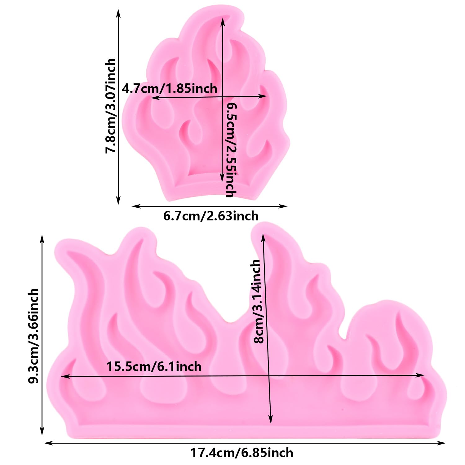 Zixiang Fire Flame Silicone Fondant Molds For Cake Decorating Cupcake Topper Polymer Clay Candy Chocolate Gum Paste Set Of 2