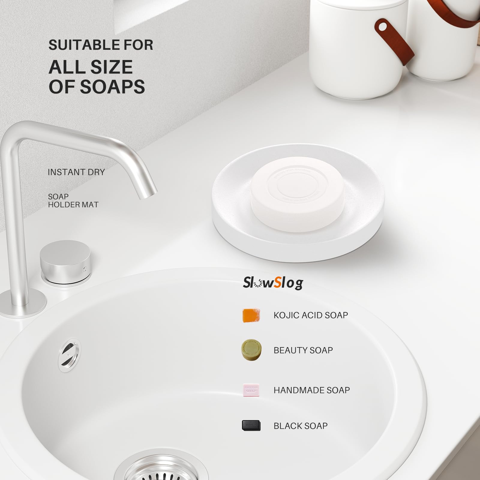 Slow Slog 2 Pack Diatomite Soap Dish Holder, Quick Dry Stone Soap Holder, Water Absorbent Stone Soap Dish Holder, Diatomaceous E