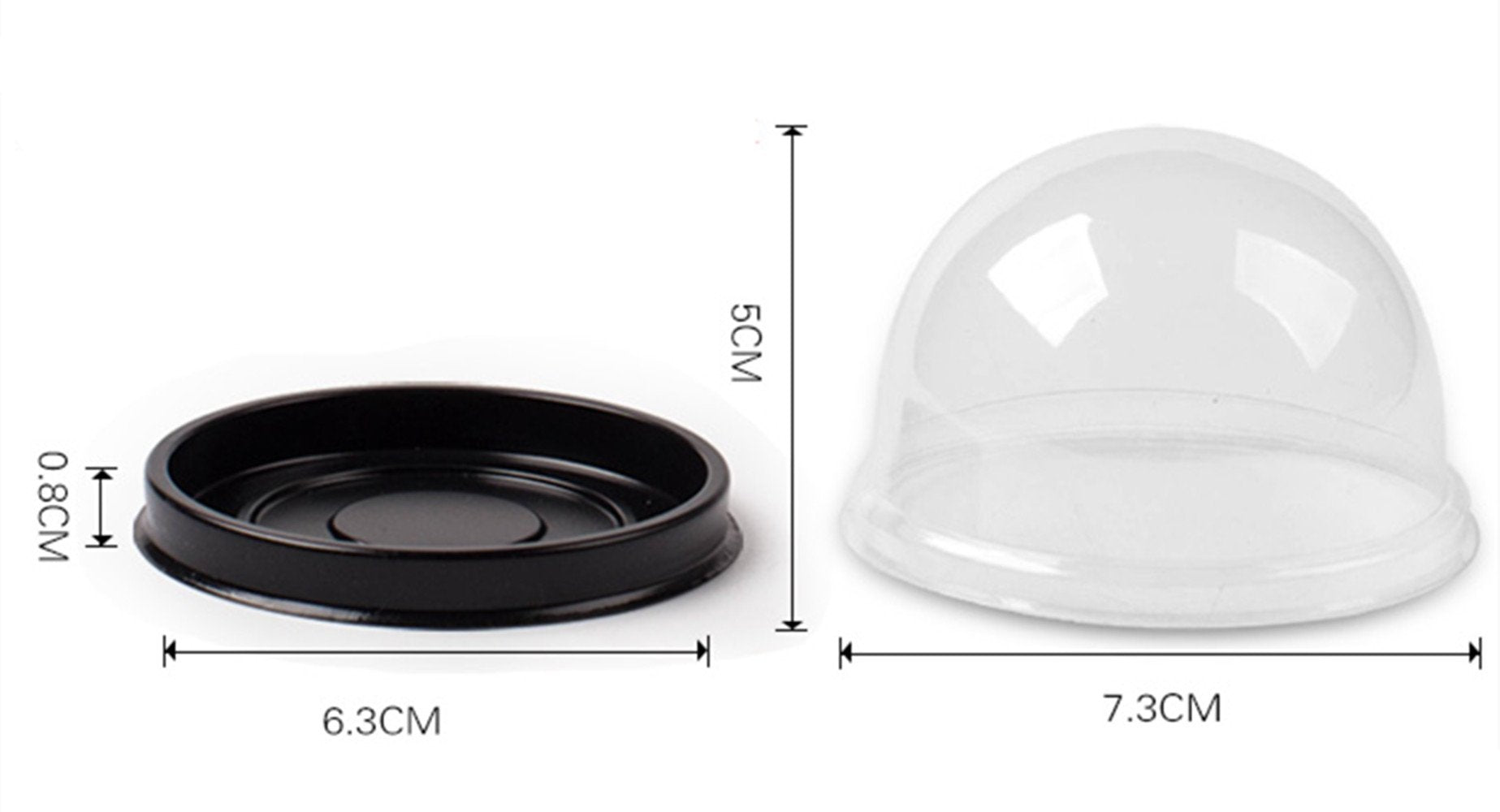 Bbc Bakery Clear Dome Cake Box Plastic Food Container With Lid, Black/Golden Color, 2.9 Inch Bottom, 50 Sets (Gold)