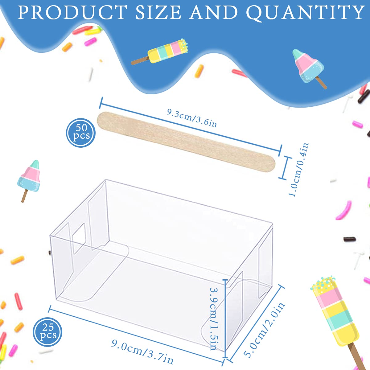 Doerdo Dd 75Pieces Clear Popsicle Cakesicle Boxes Set, Include Transparent Pet Ice Cream Box And 50Pieces Wooden Popsicle Sticks