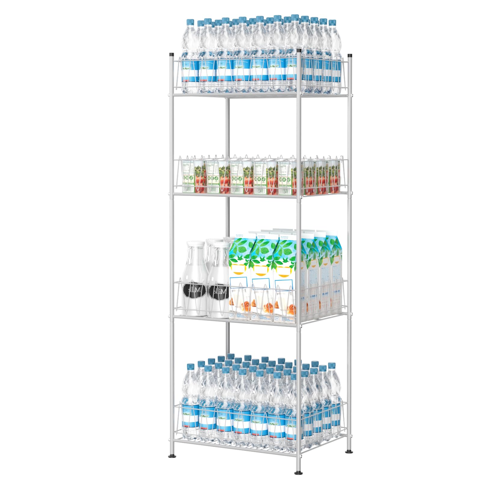 smusei 4 Tier Water Bottle Storage Rack Metal Water Bottle Organizer for Floor, Free Standing Bottled Water Holder Stand Beverag