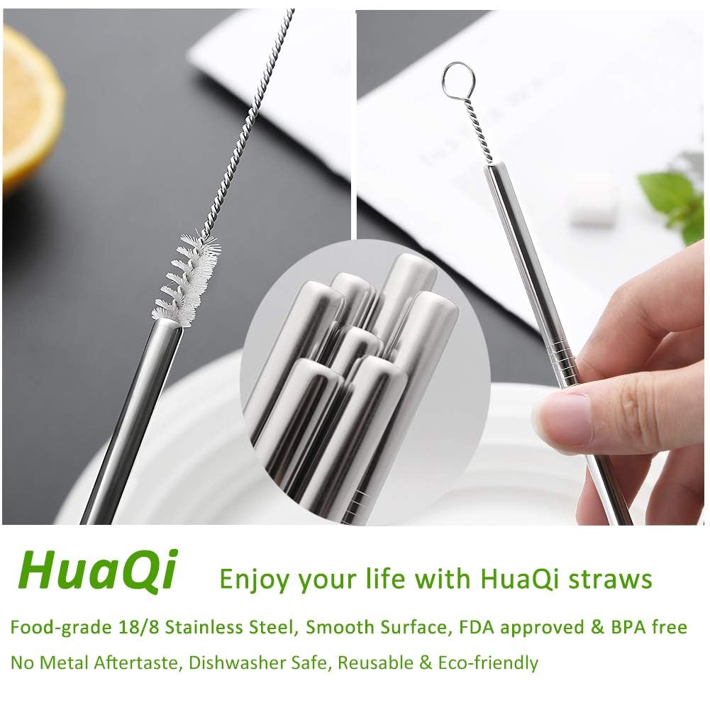 Set Of 10 Stainless Steel Straws, Huaqi Straight Reusable Straight Drinking Straws 10.5'' Long 0.24 Dia For 30 Oz Tumbler And 20