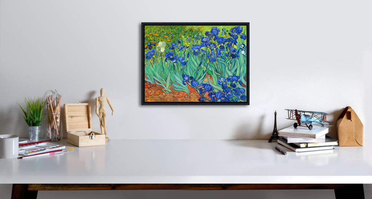 Wieco Art Framed Wall Art Canvas Prints Irises By Van Gogh Famous Flowers Oil Paintings Reproduction Modern Giclee Canvas Prints