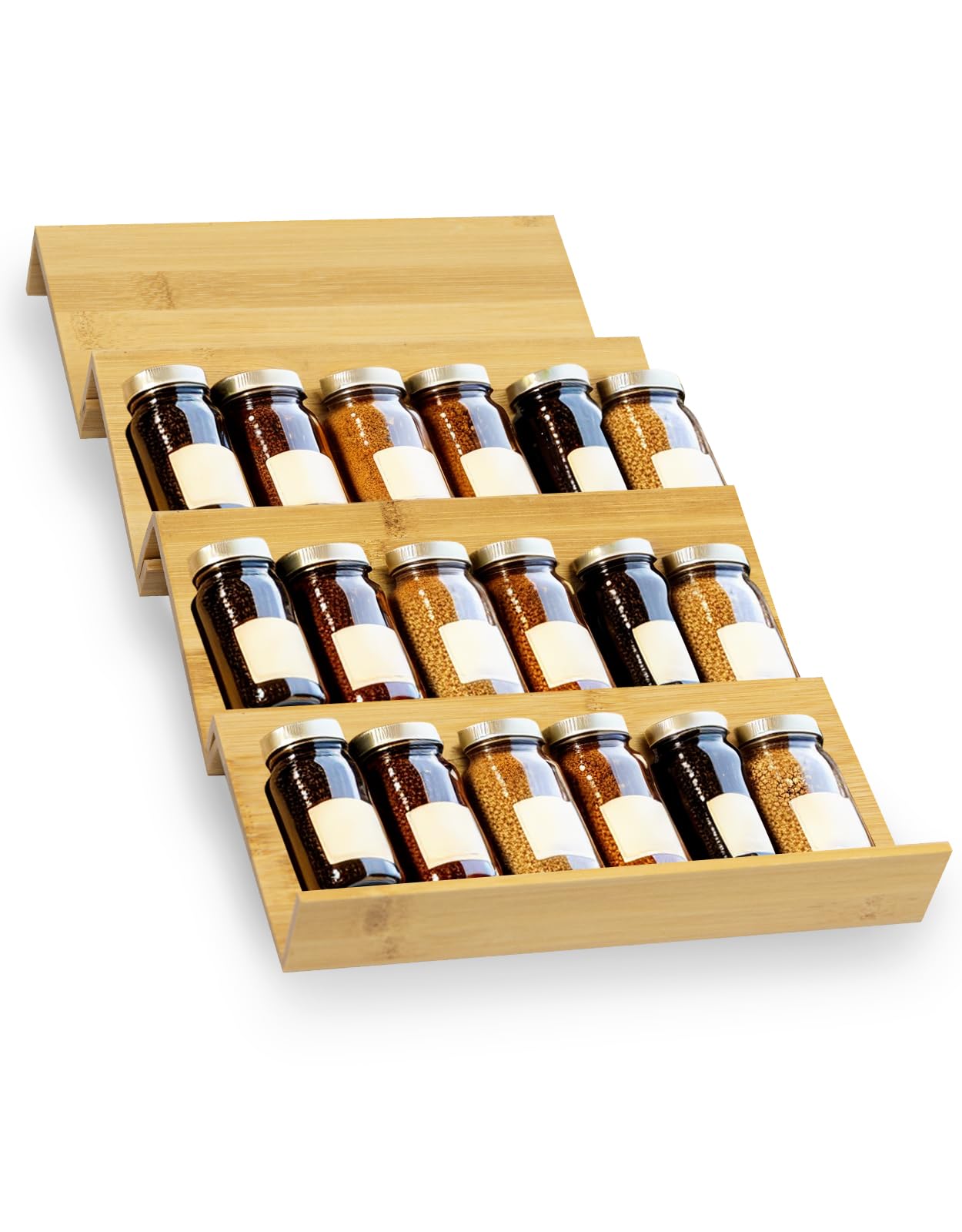 Jolfay Bamboo Spice Drawer Organizer Insert 4 Tier Space Saving Spice Rack Organizer For Cabinet Drawer, Wooden Spice Rack Acac