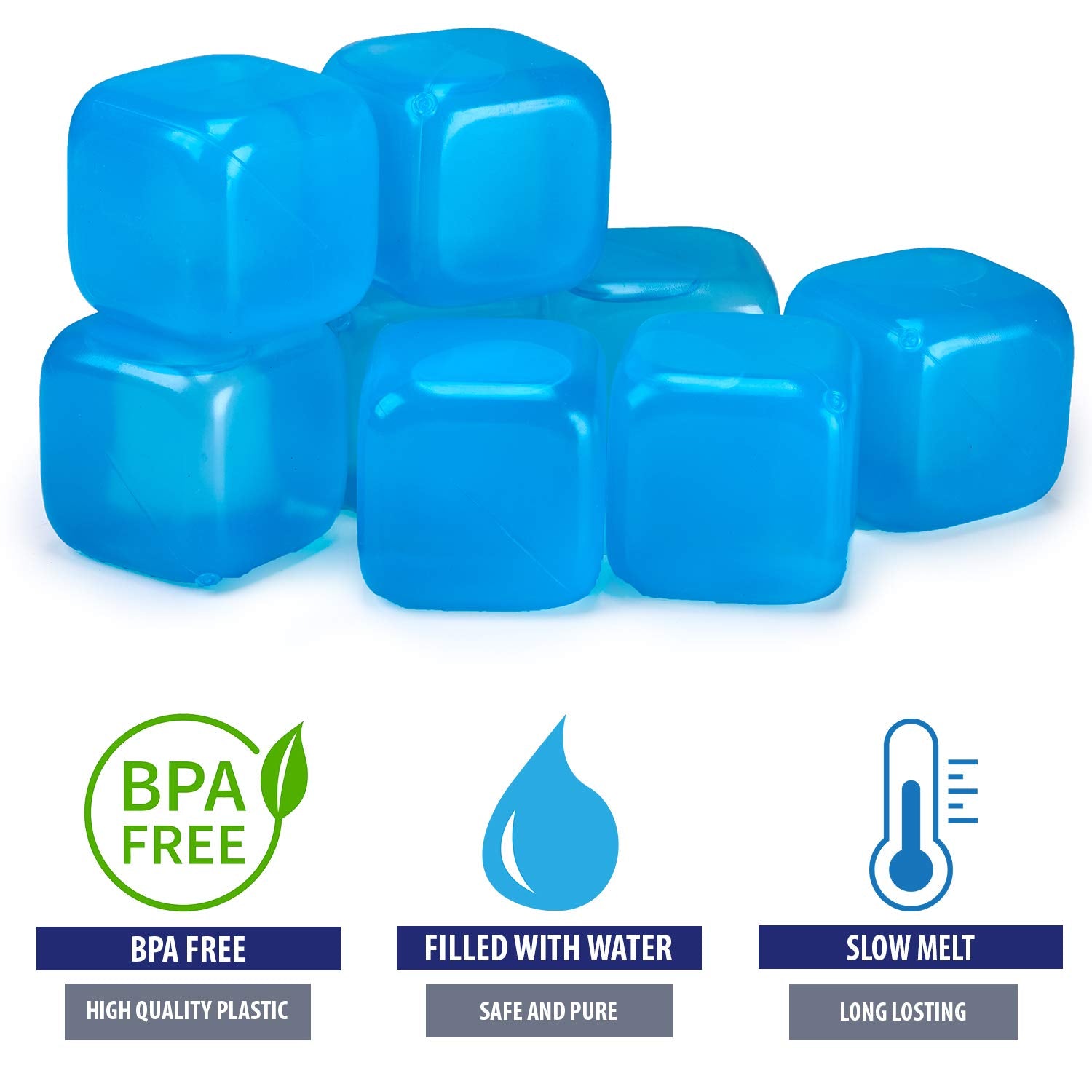 Extra Large Reusable Ice Cubes (2.6    Sq.) - Bpa Free Plastic - For Cold Therapy Units, Drink Coolers, Or Drink Dispensers. Sta