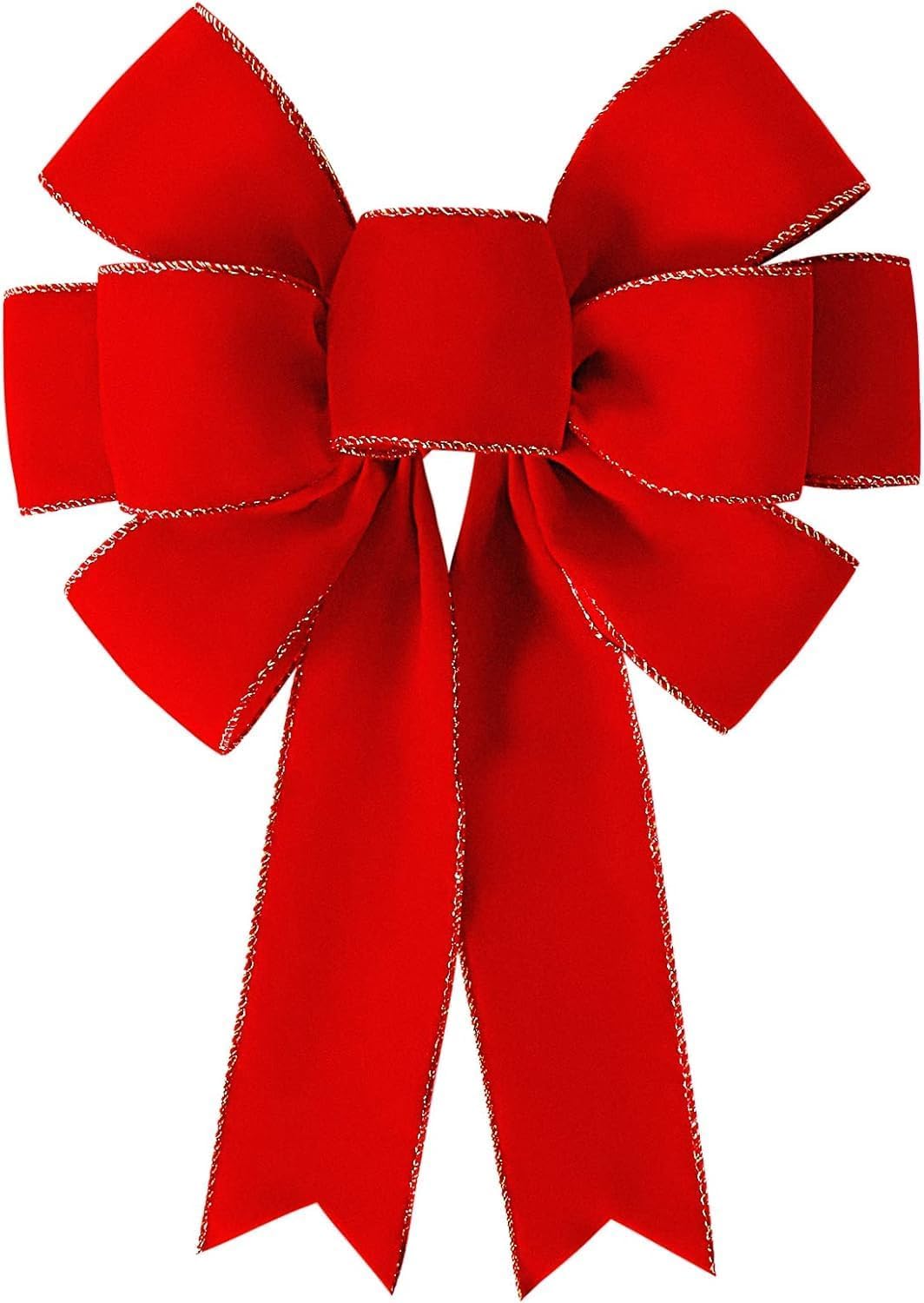Red Christmas Bows Decorations Big Velvet Bow with Wired Gold Border for Tree Topper, Wreaths, Outdoor, Garland, Outside (12 * 1