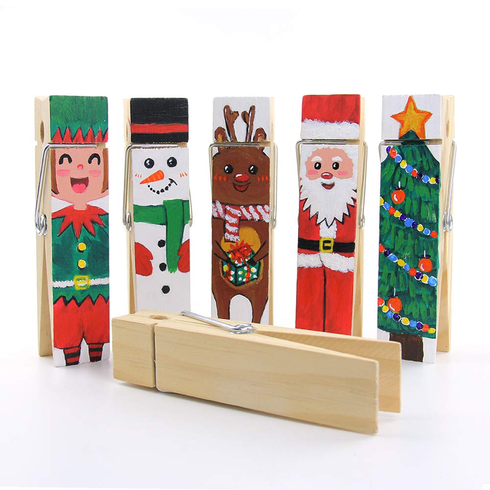Riverking Big/Giant Clothes Pins,Natural Wooden Craft Clips,Photo Wooden Clips For Photo Paper Diy,Wedding And Bathroom Decorati