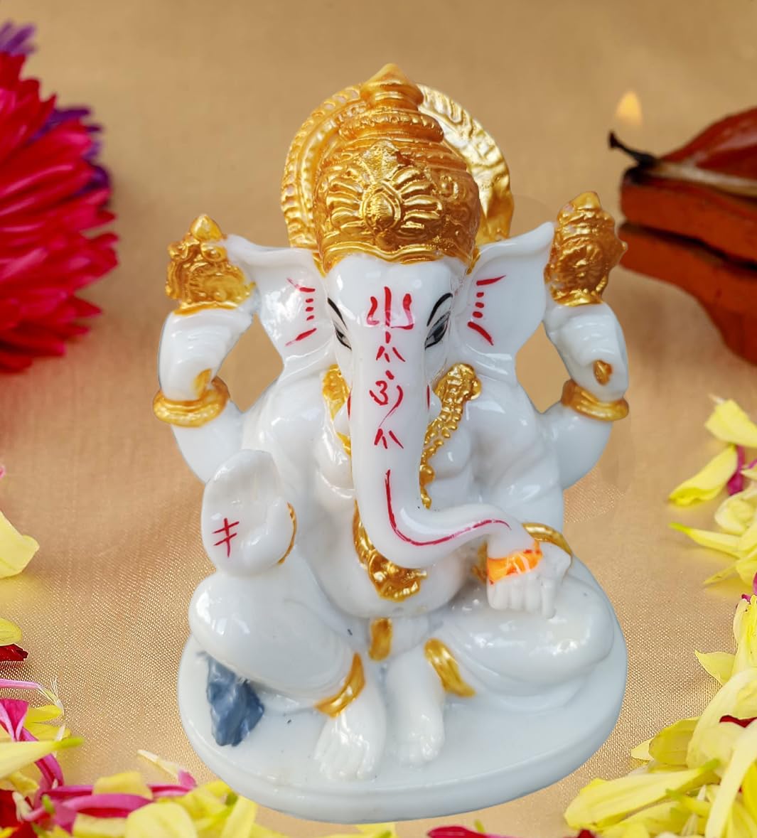 Rudram Arts Marble Finishing Ganesha Statue Ganesh Ganpati Idols For Home Office Decor (12 Cm X 7 Cm)