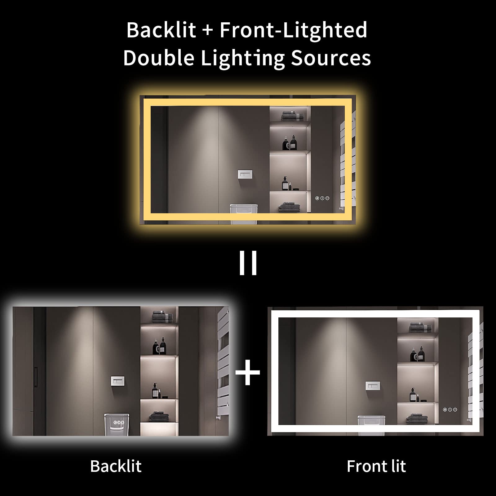 LOAAO 40X24 LED Bathroom Mirror with Lights  Anti-Fog  Dimmable  Backlit + Front Lit  Lighted Bathroom Vanity Mirror for Wall  Memory Function  Tempered Glass (Safe to Use)