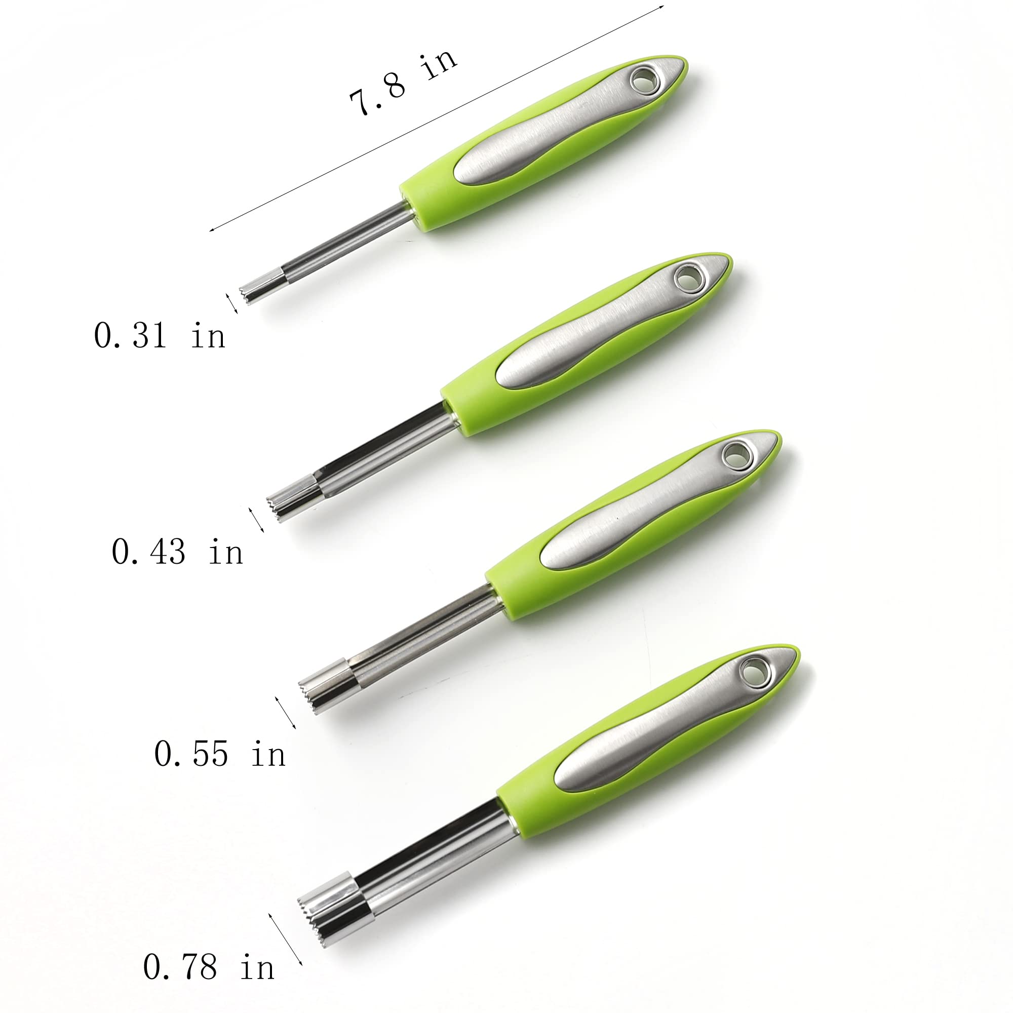 Apple Corer Set Of 4 Sizes, Corer And Pitter With Comfortable Rubber Handle, For Fruit, Vegetables, Apples, Pears, Cherries, Juj
