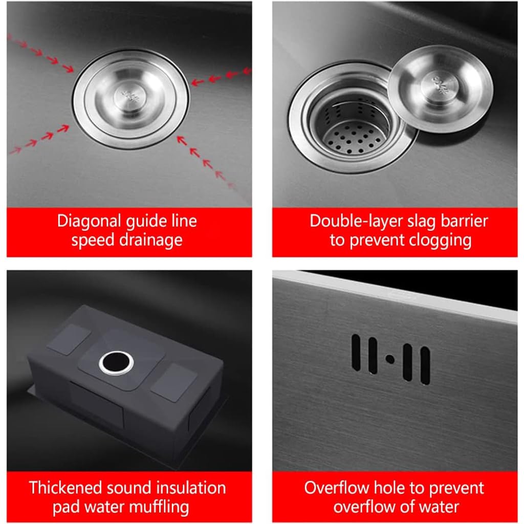 Artline Black Kitchen Sink, Stainless Steel Single Bowl Sink, Drop In/Topmount Workstation Sink With Sliding Accessories, Farmho