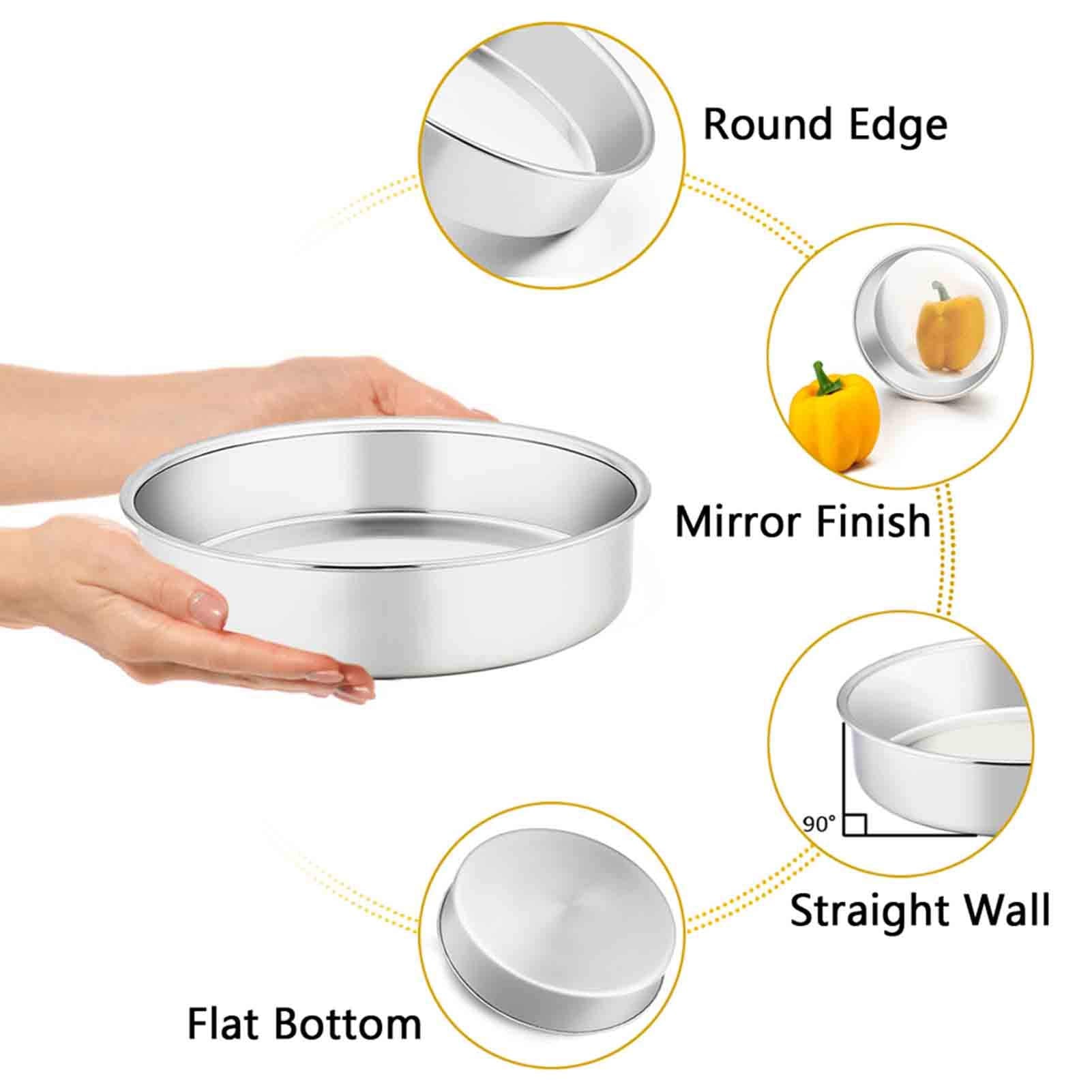 Teamfar Cake Pan, 4 - 6 - 8 - 9 - 11, Stainless Steel Round Baking Tier Cake Pans Set, Healthy & Heavy Duty, Mirror Finish & Dis