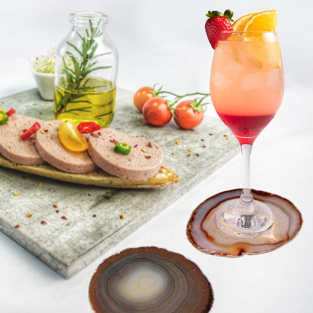 AMOYSTONE Natural Geode Coasters Agate Stone Coasters for Drinks Crystal Quartz Coaster Set of 4 Nature Borwn Rock Coasters 3-3.5''
