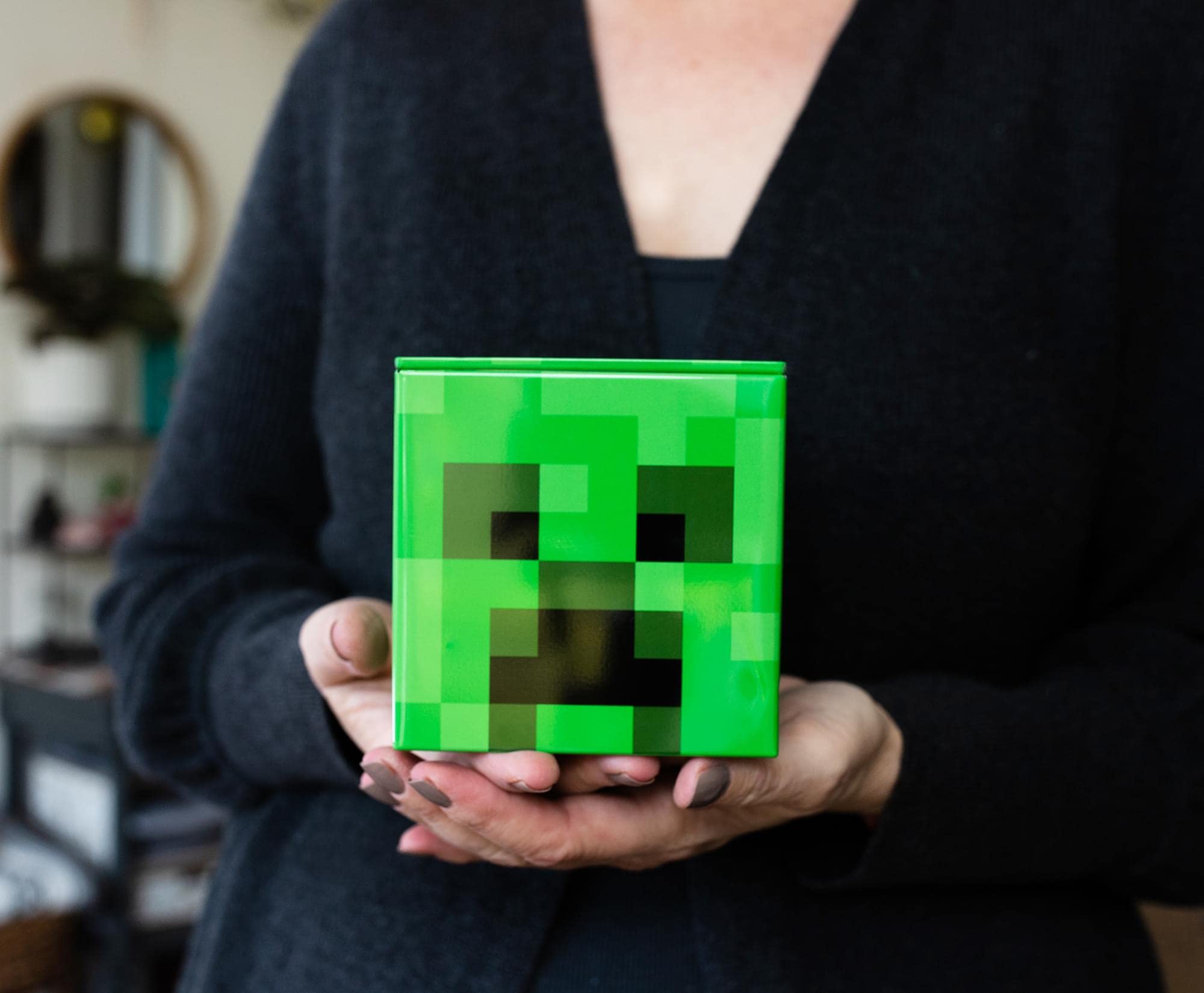 Minecraft Creeper 4-Inch Tin Storage Box Cube Organizer With Lid | Basket Container, Cubby Cube Closet Organizer, Home Decor Pla
