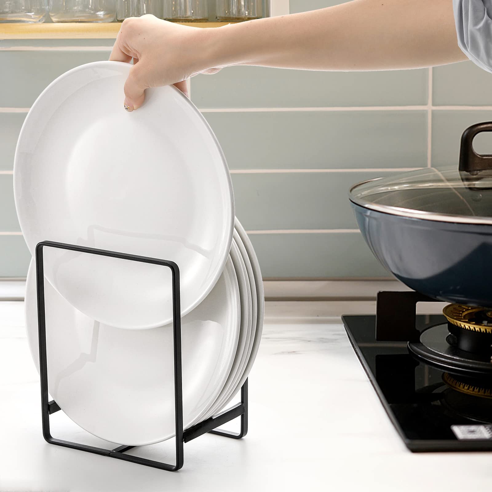 Zoofox 3 Pieces Metal Dish Organizer, Plate Organizer For Cabinet, Kitchen Storage Cabinet Organizer For Plates, Pots And Pans (