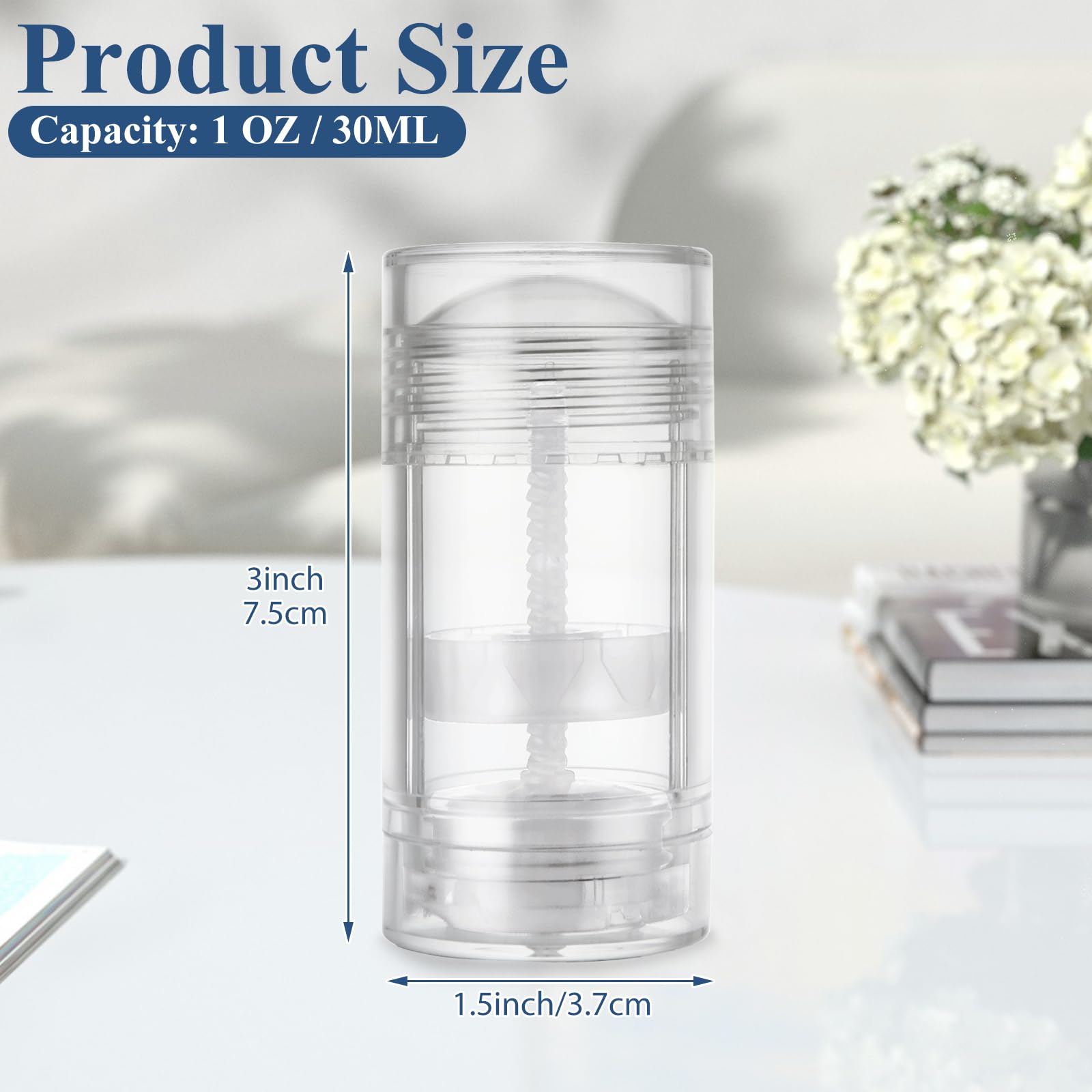 Eatheaty 12 Pcs 30Ml/1Oz Empty Deodorant Containers Refillable Bottom, Clear Twist Up Deodorant Bottles Round Lip Balm Tubes For