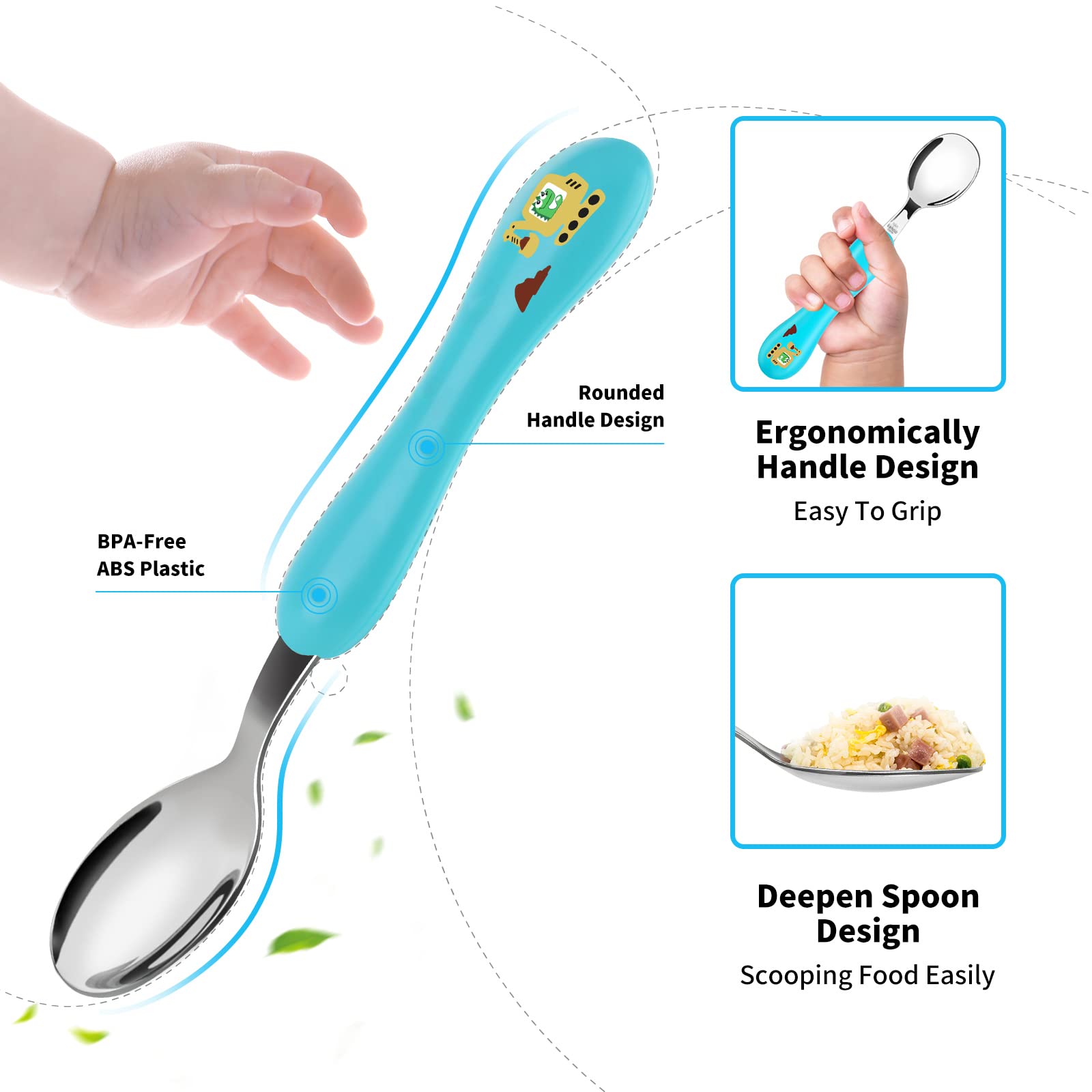 Lehoo Castle Toddler Fork and Spoon, 6pcs Toddler Utensils Kids Silverware, Safety Stainless Steel Toddler Fork Spoon Set, Child