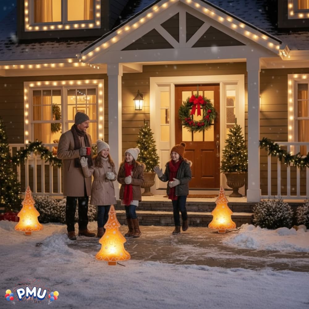 PMU Christmas Light-Up Gingerbread Tree - Blow Mold Plastic Statue Illuminated with Cord and Light - Perfect D  cor for Christma