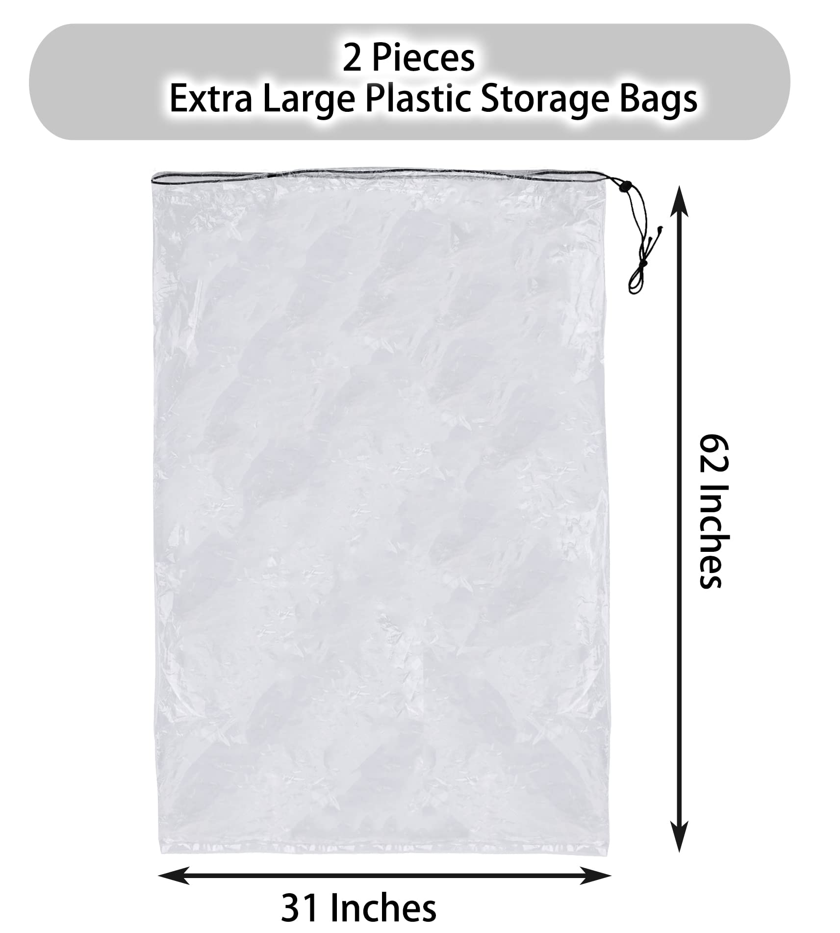 2 Pack Golf Bag Cover, 31X62 Inches Extra Large Clear Drawstring Dust Covers Plastic Storage Bags, Good For Household Organizing