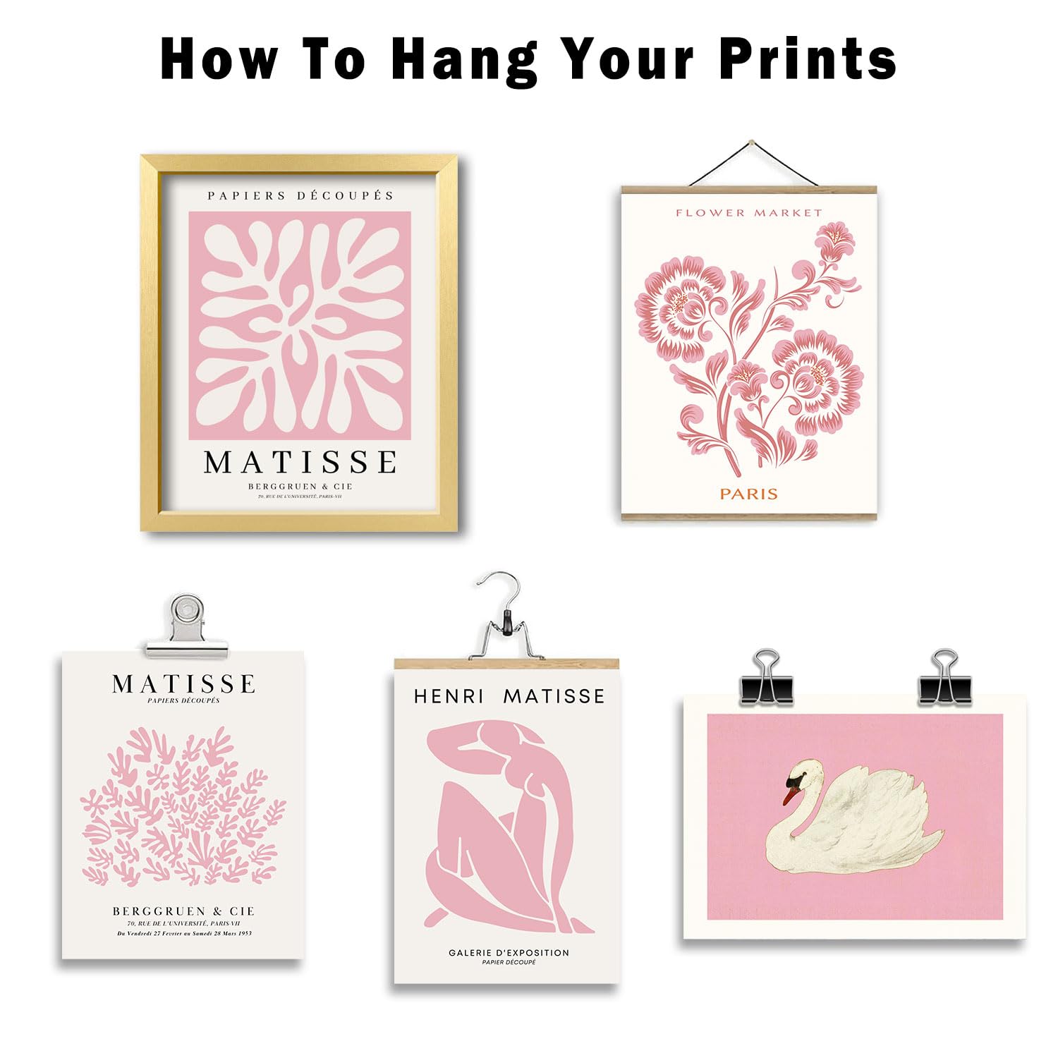 Anerza 16 Pcs Pink Wall Art Decor, Matisse Gallery Wall Prints For Bedroom, Light Pink Posters For Room Aesthetic, Collage Kit P